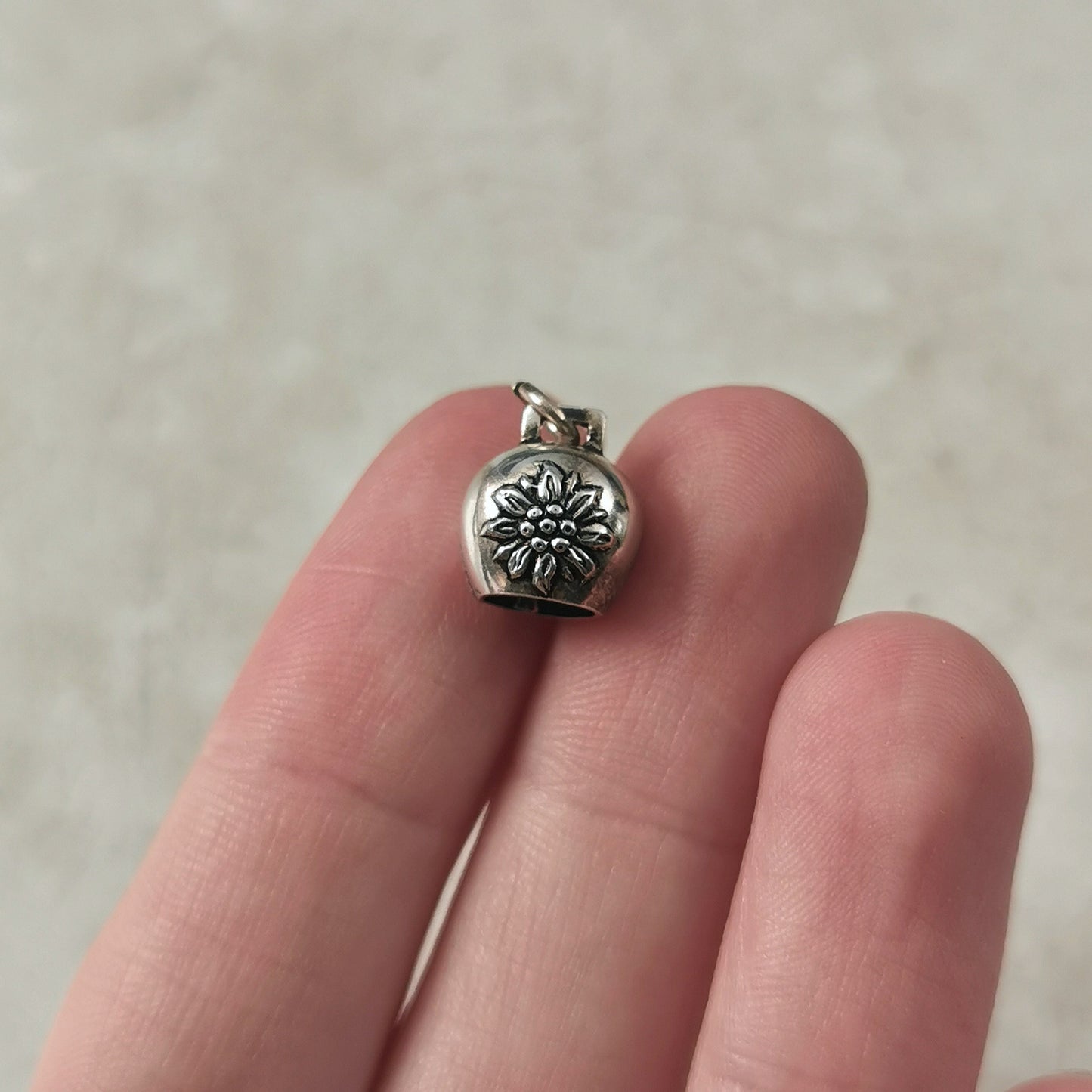 Vintage 800 Silver Edelweiss Swiss Bell Charm