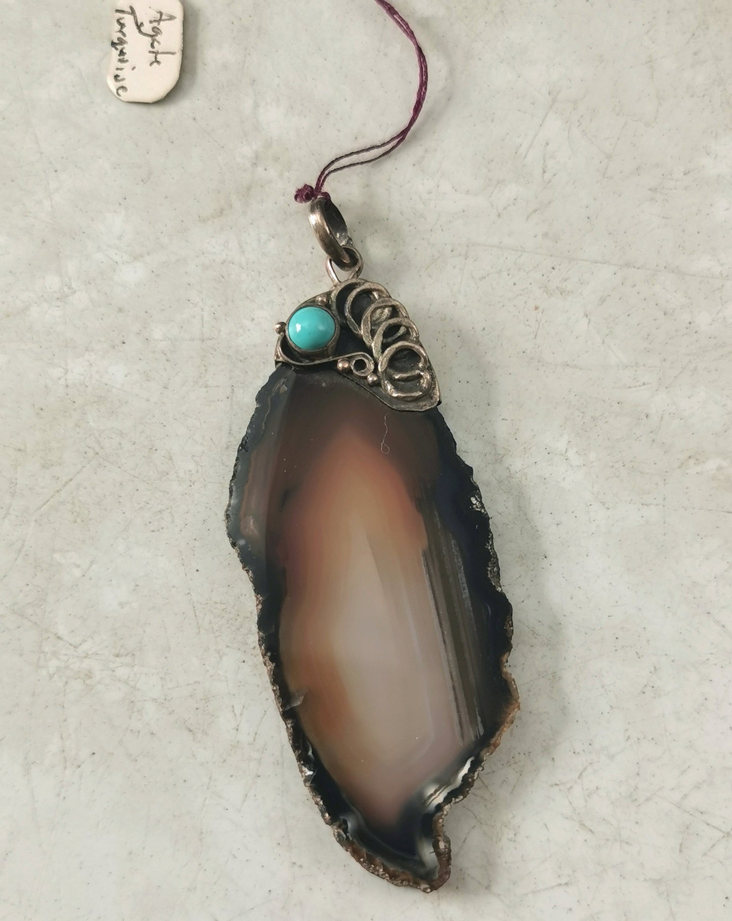 Vintage Dead Stock Sterling Silver Agate Slice Pendant