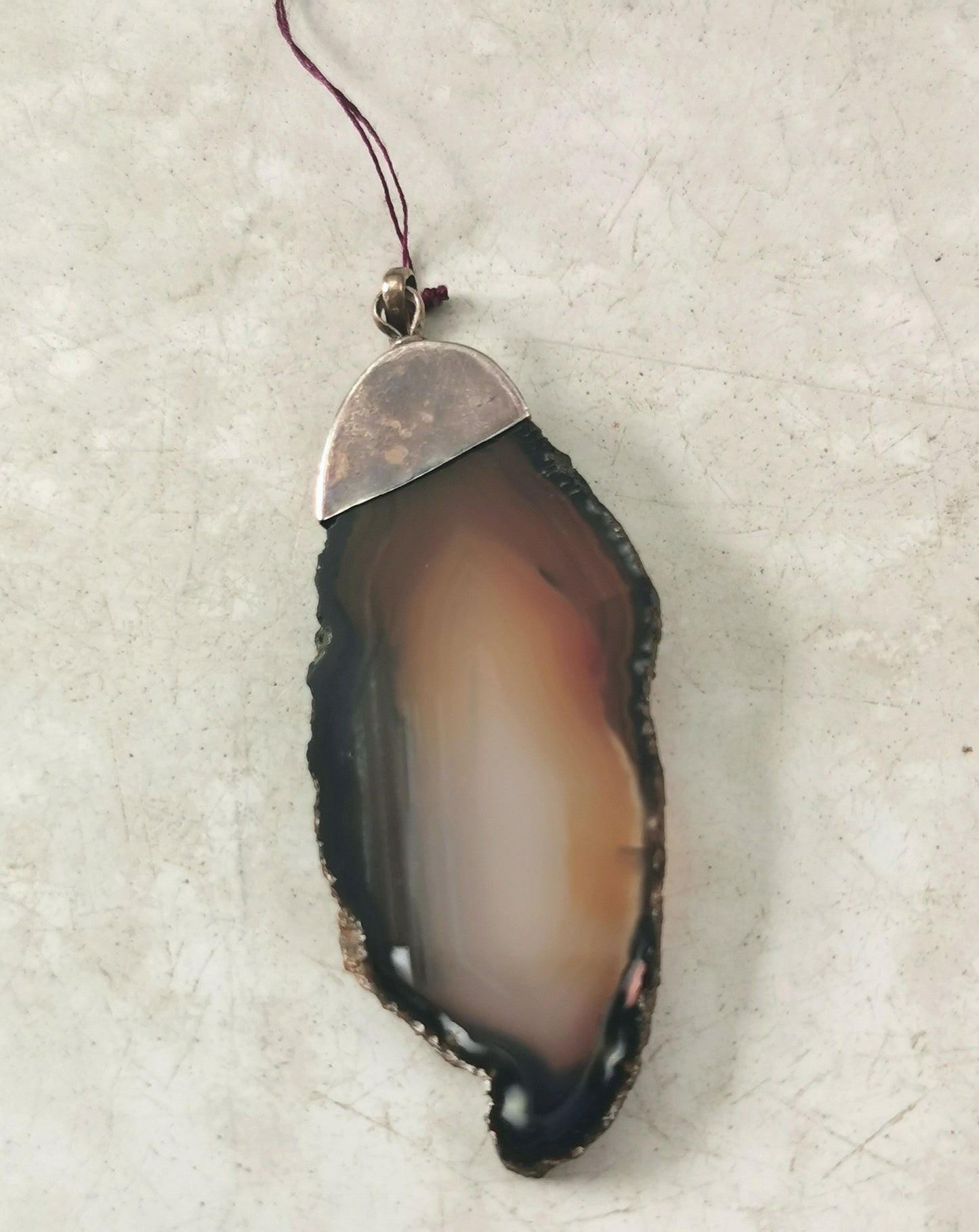 Vintage Dead Stock Sterling Silver Agate Slice Pendant