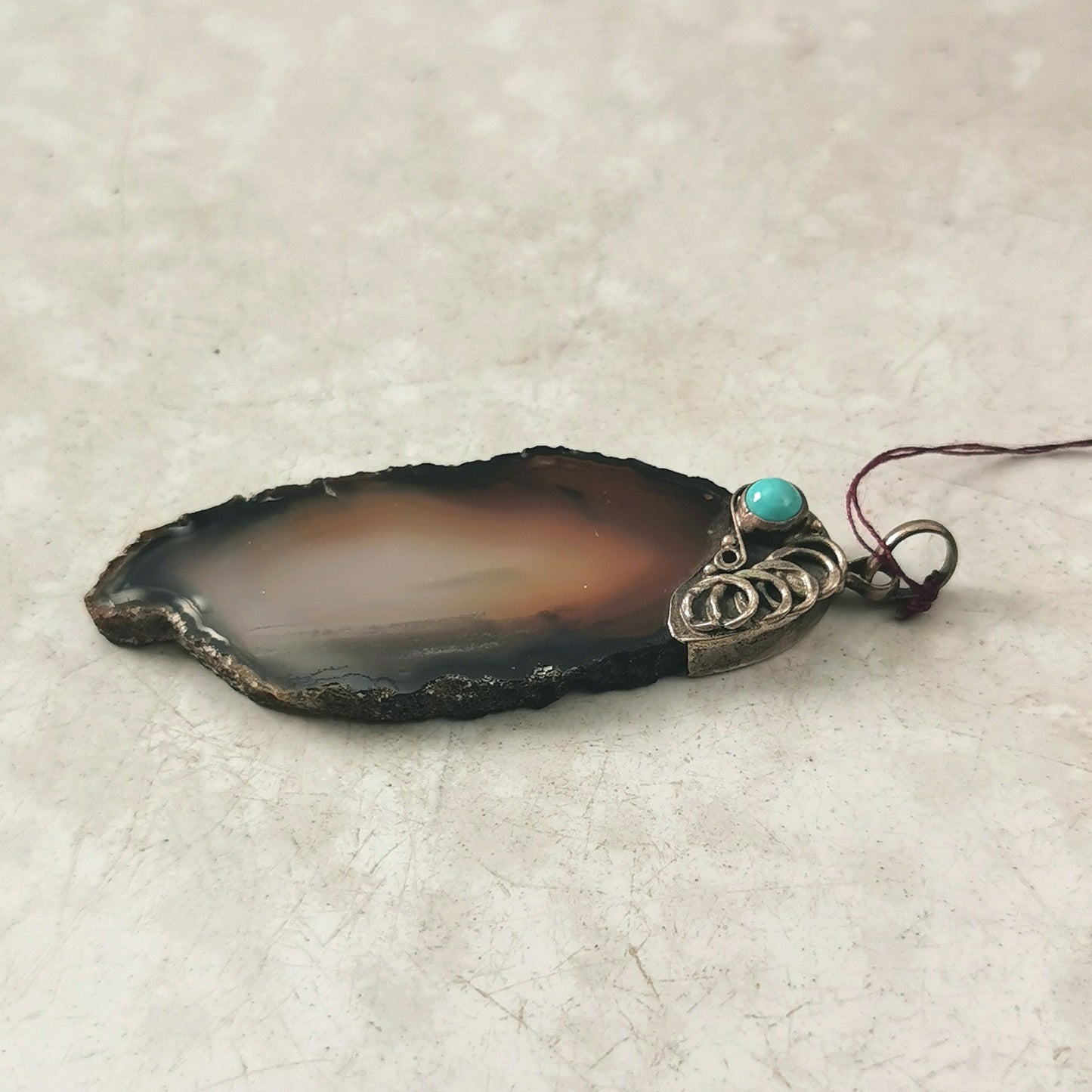 Vintage Dead Stock Sterling Silver Agate Slice Pendant
