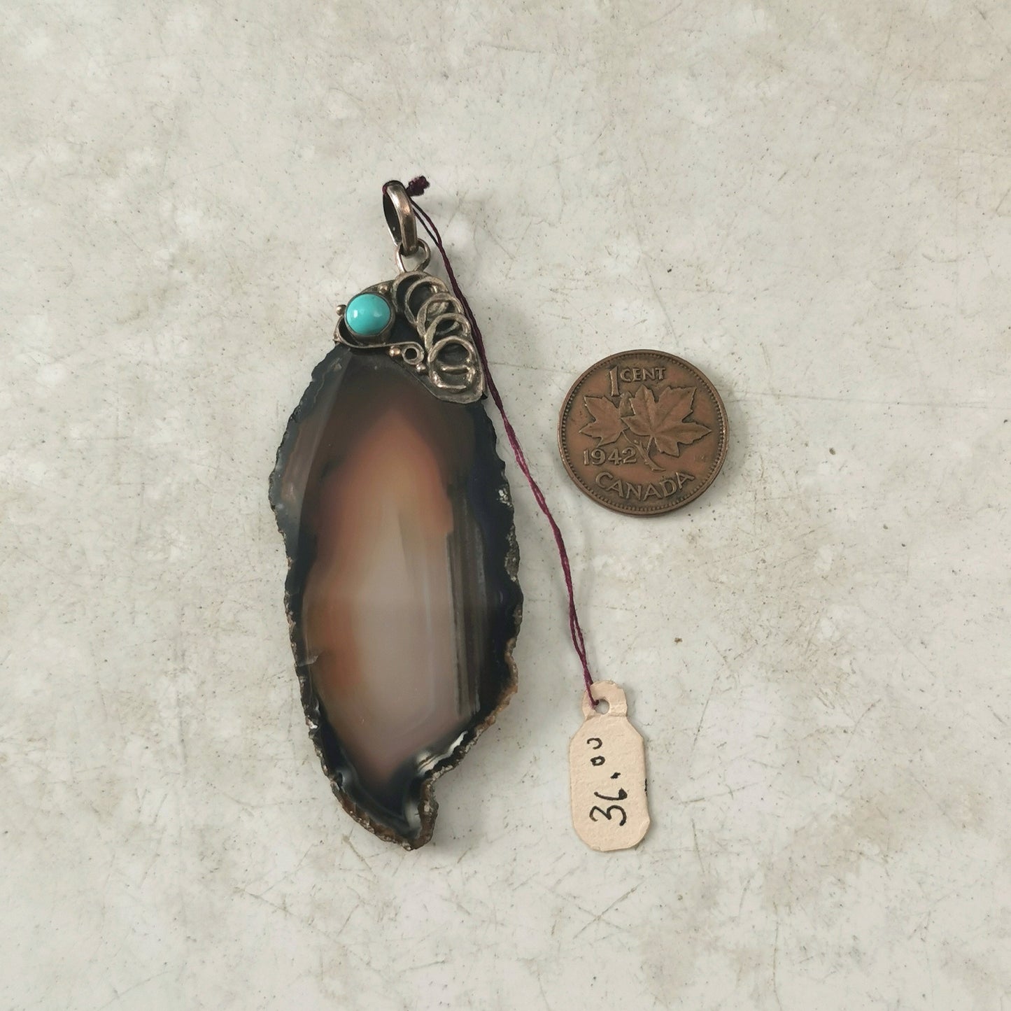 Vintage Dead Stock Sterling Silver Agate Slice Pendant
