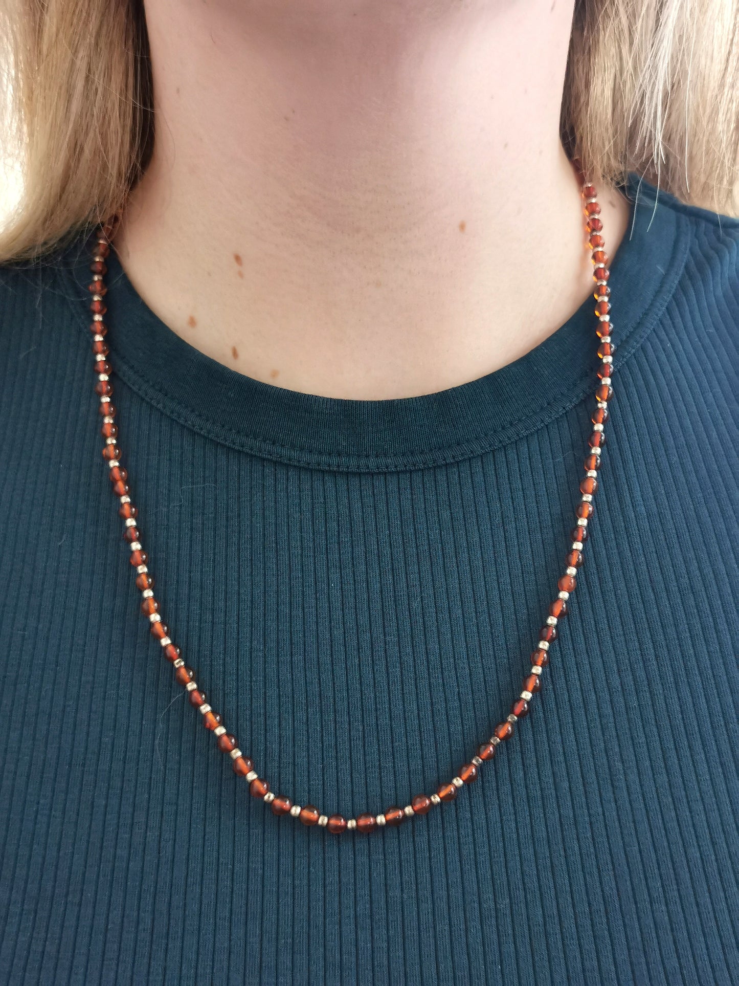 Vintage Polish Sterling Silver and Amber Beaded Necklace
