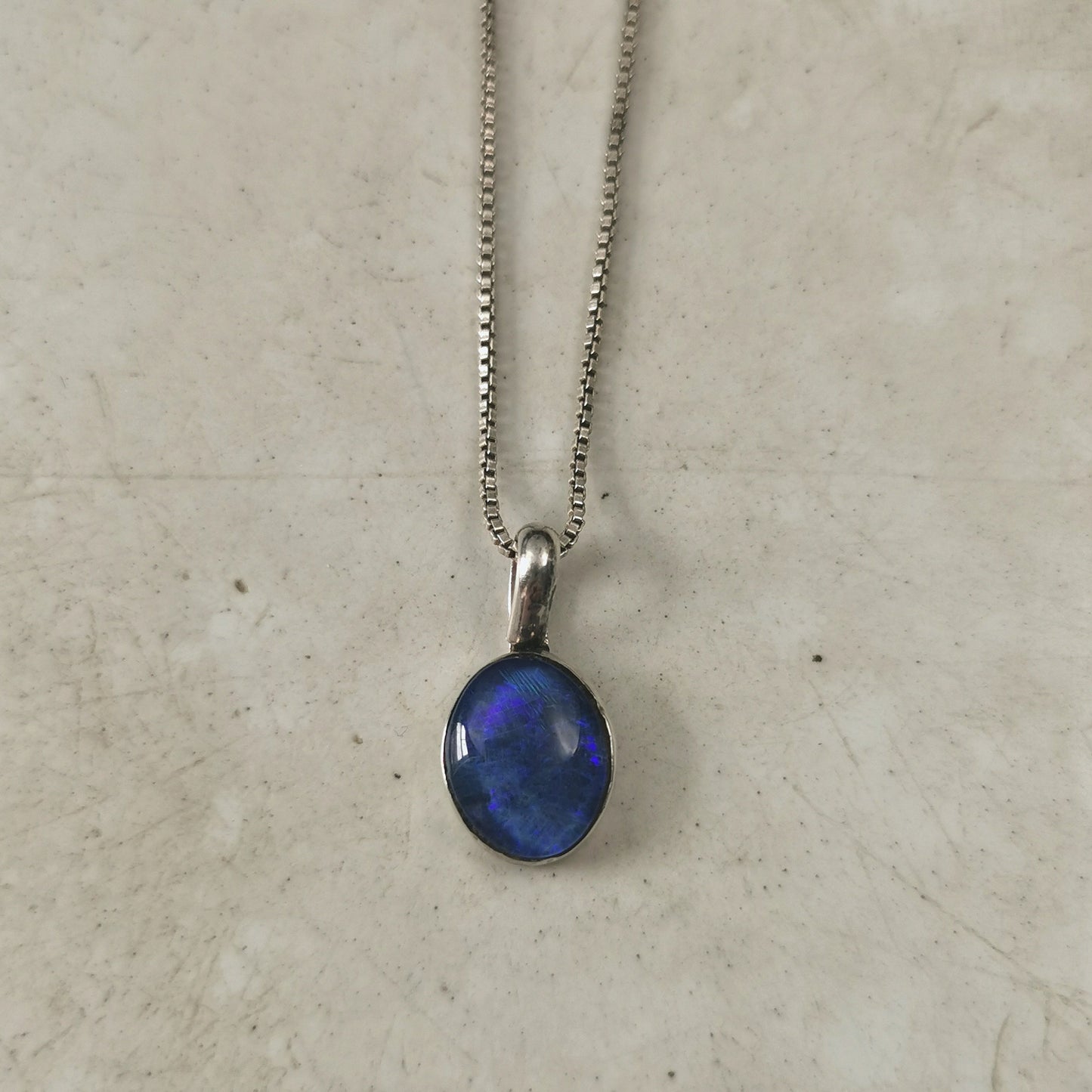 Estate Sterling Silver & Black Opal Triplet Pendant Necklace