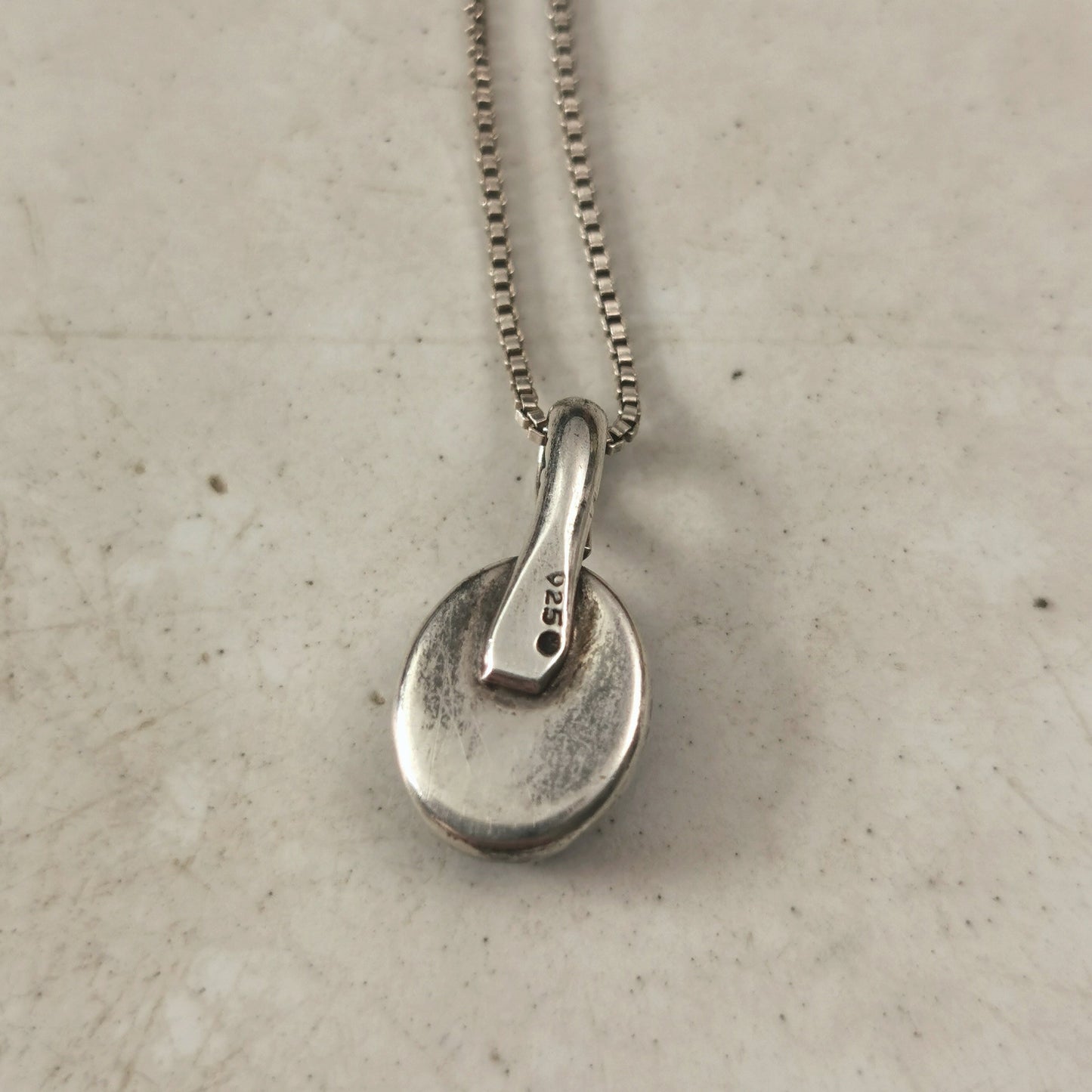Estate Sterling Silver & Black Opal Triplet Pendant Necklace