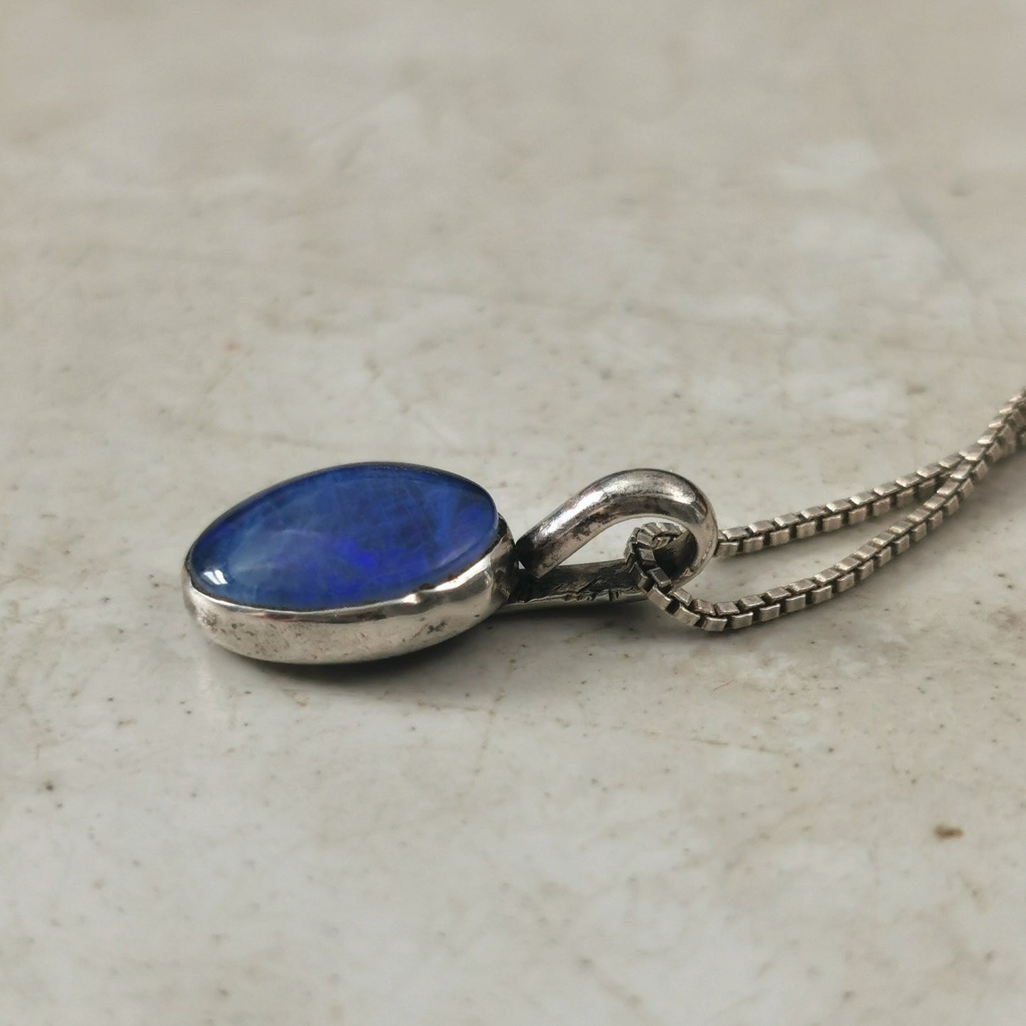 Estate Sterling Silver & Black Opal Triplet Pendant Necklace