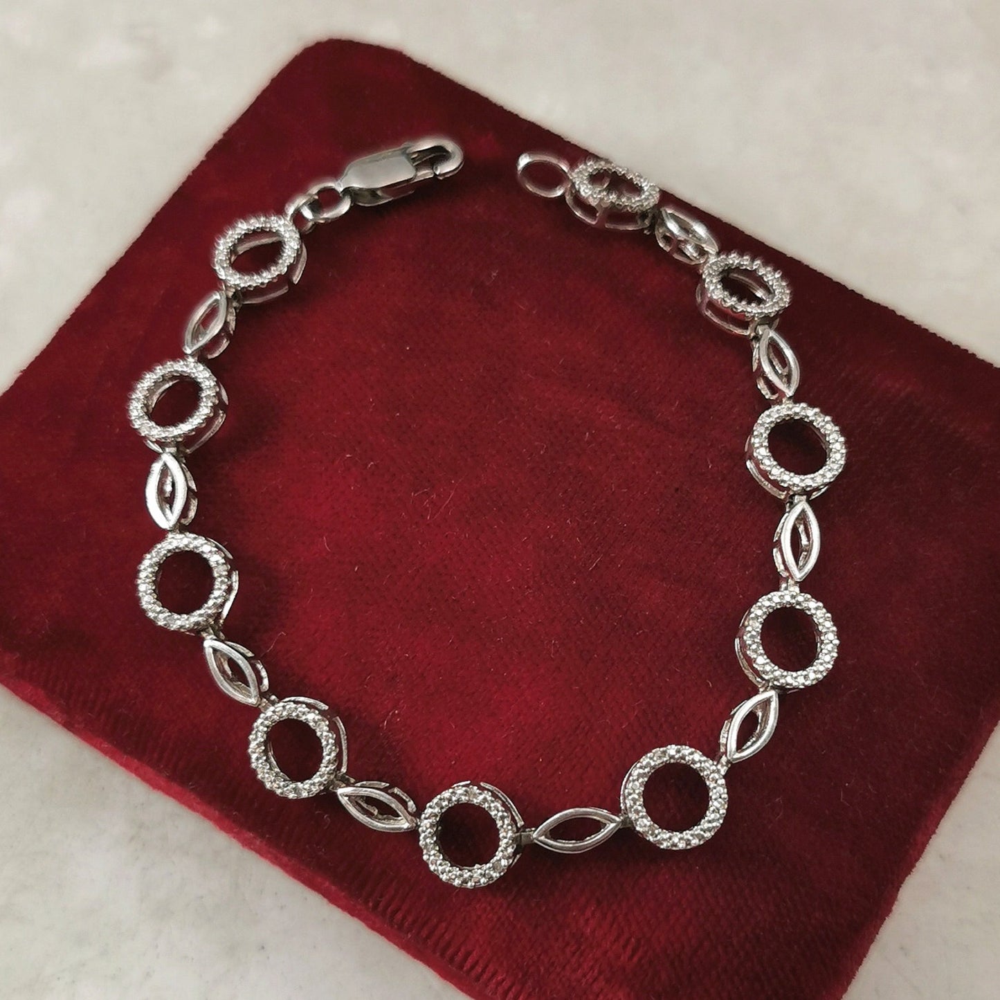 Estate Sterling Silver & Diamond Circle Link Bracelet