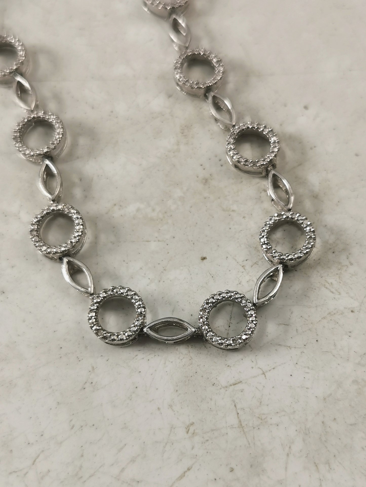 Estate Sterling Silver & Diamond Circle Link Bracelet