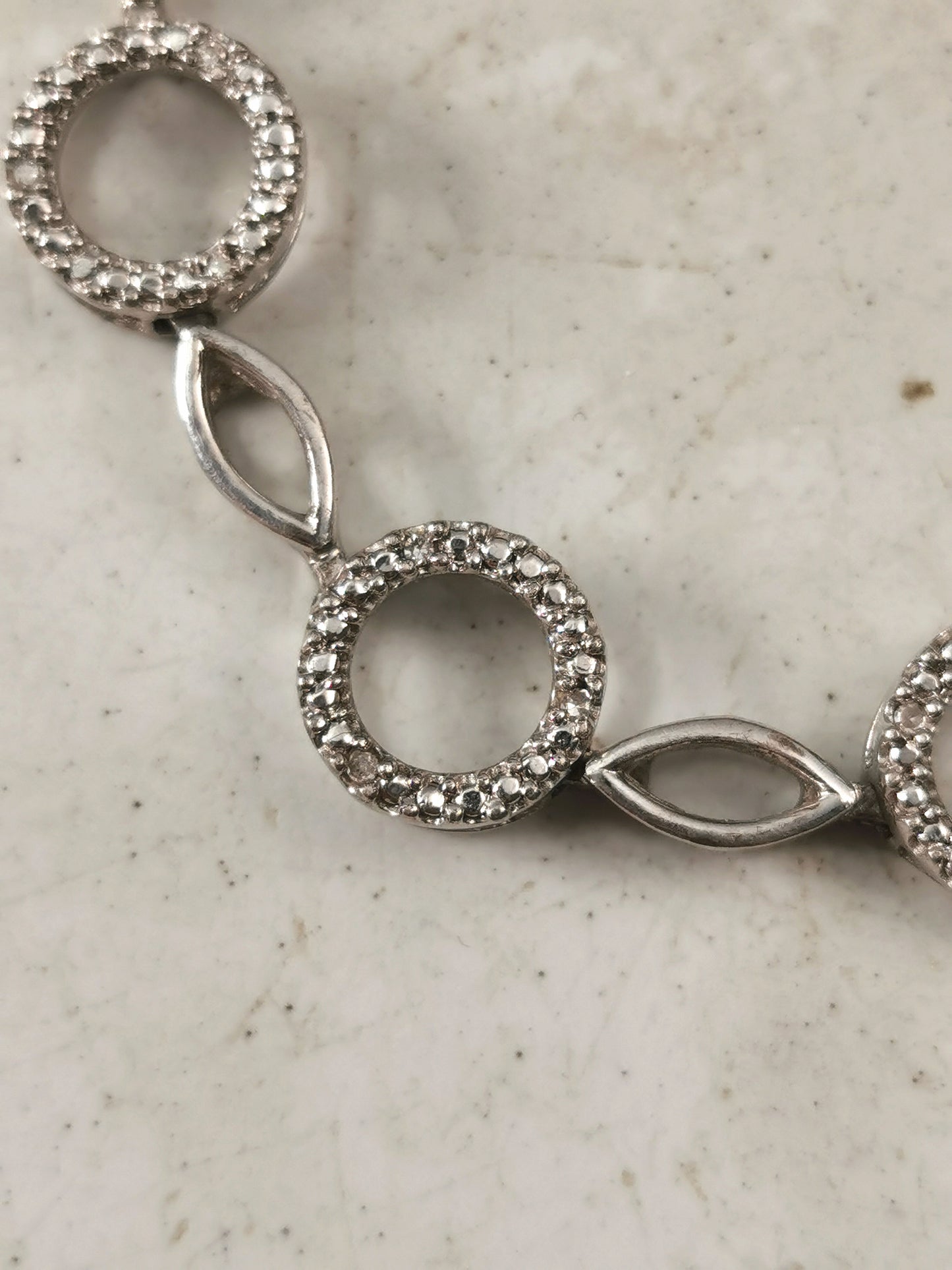 Estate Sterling Silver & Diamond Circle Link Bracelet