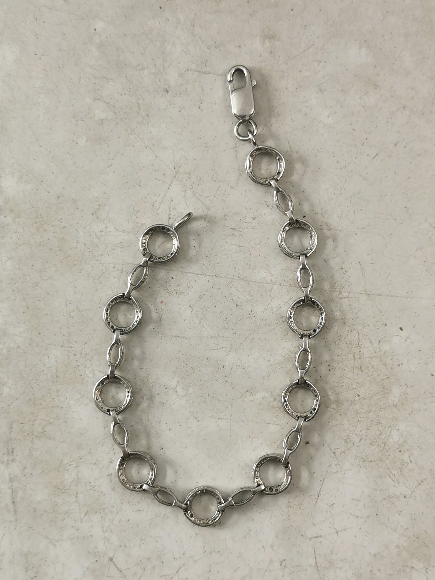 Estate Sterling Silver & Diamond Circle Link Bracelet