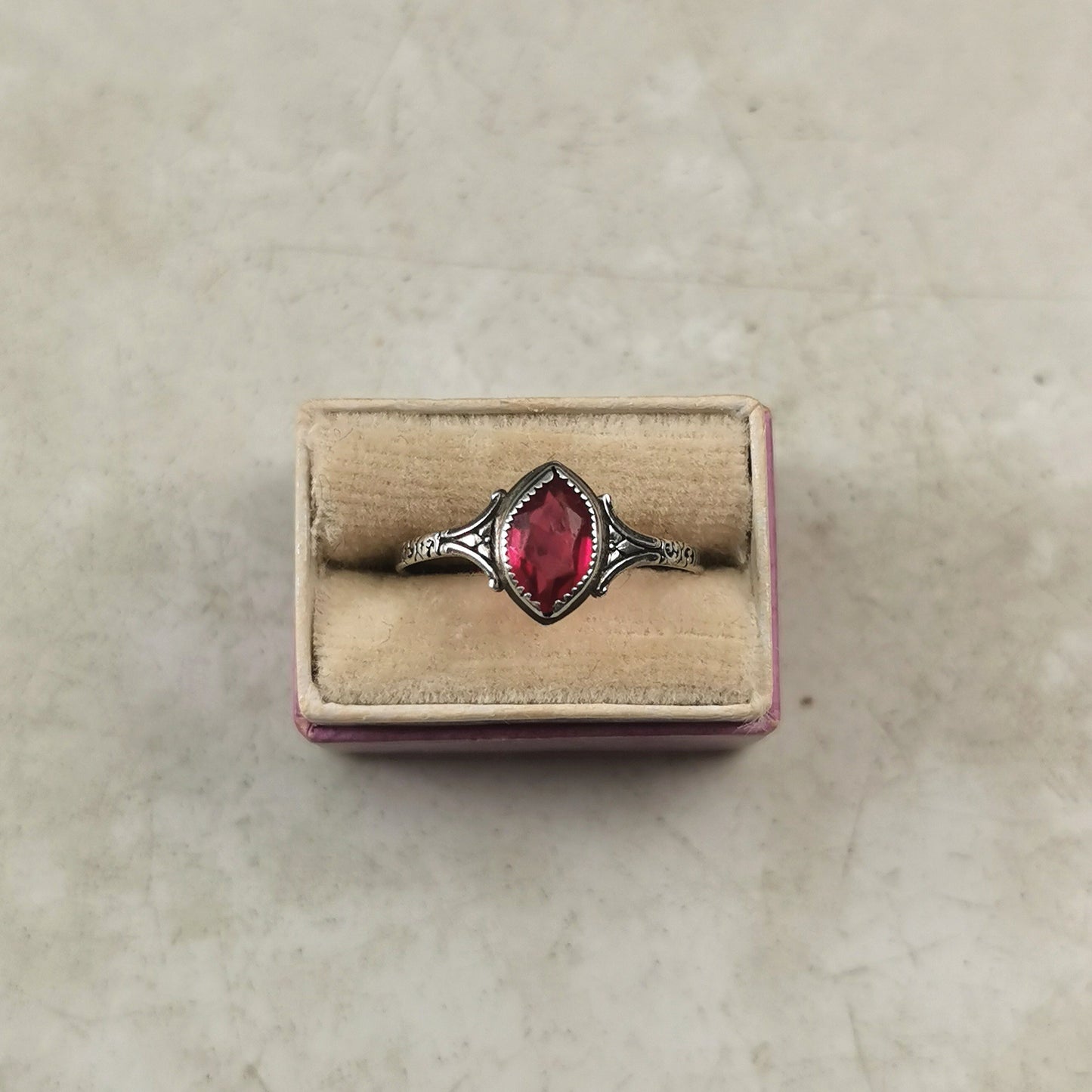 Edwardian Sterling Silver & Synthetic Ruby Ring