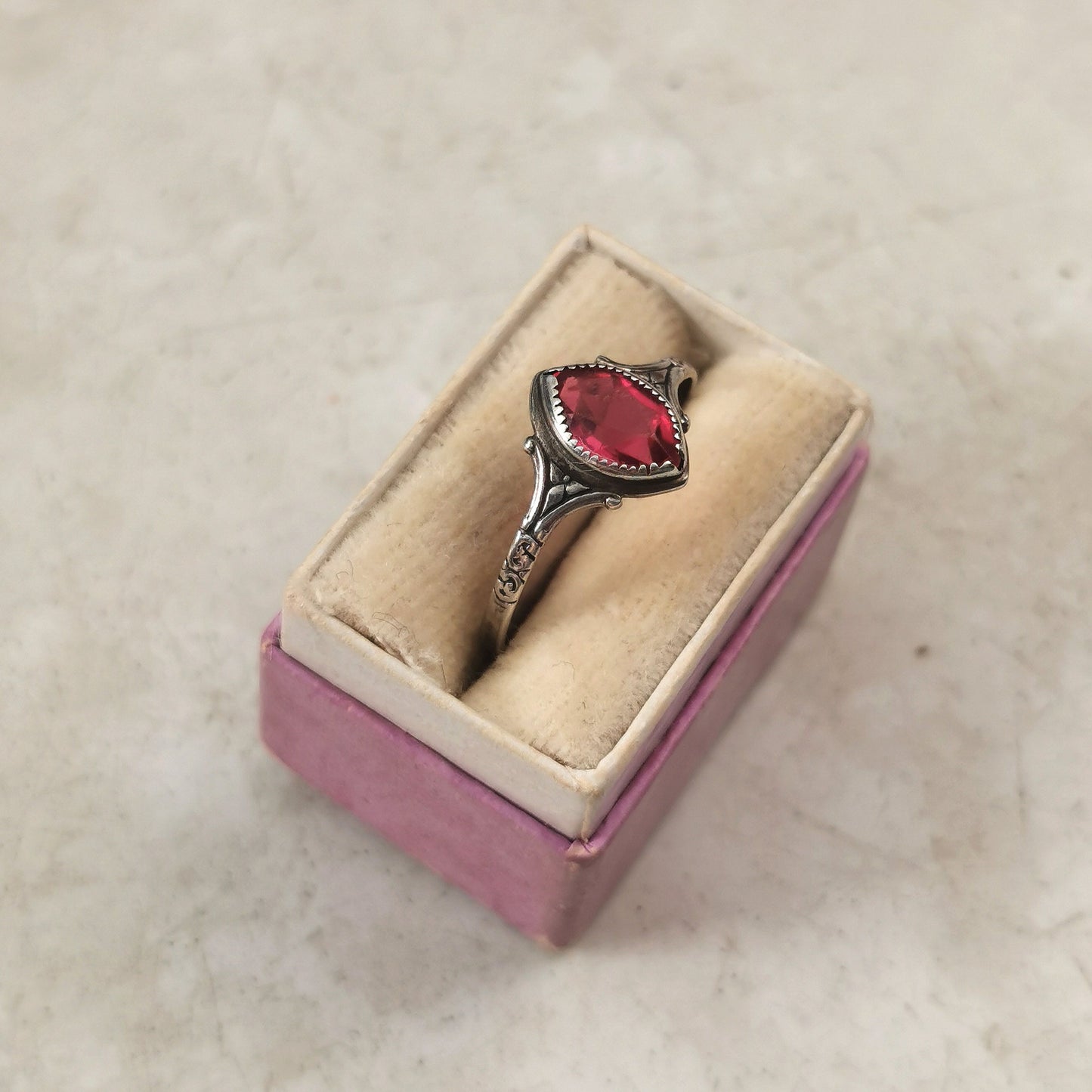 Edwardian Sterling Silver & Synthetic Ruby Ring