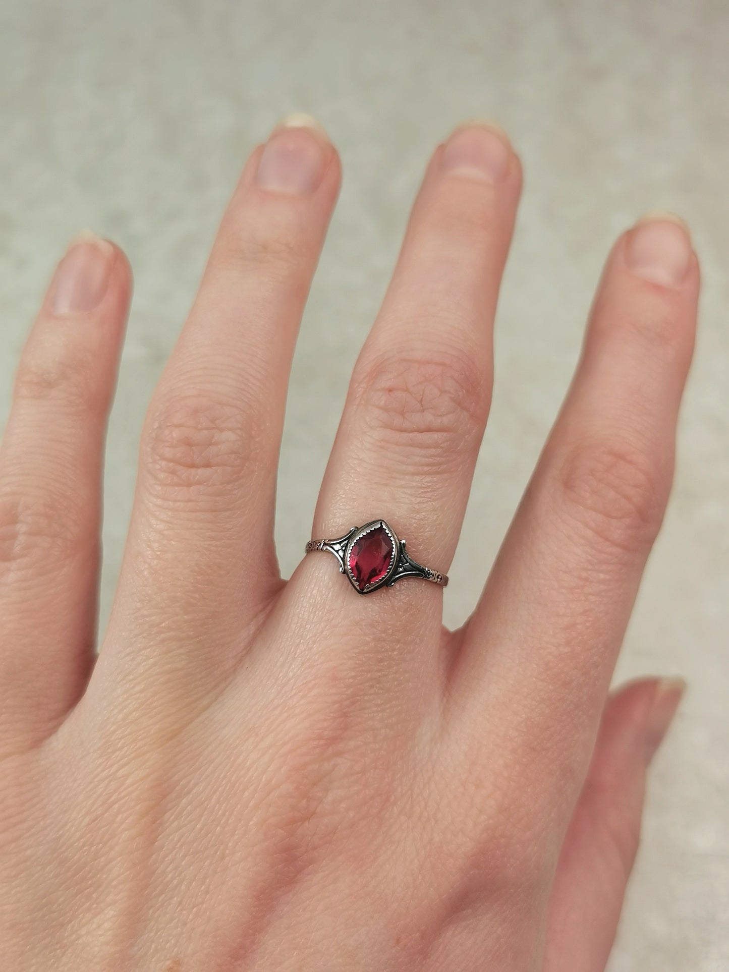 Edwardian Sterling Silver & Synthetic Ruby Ring