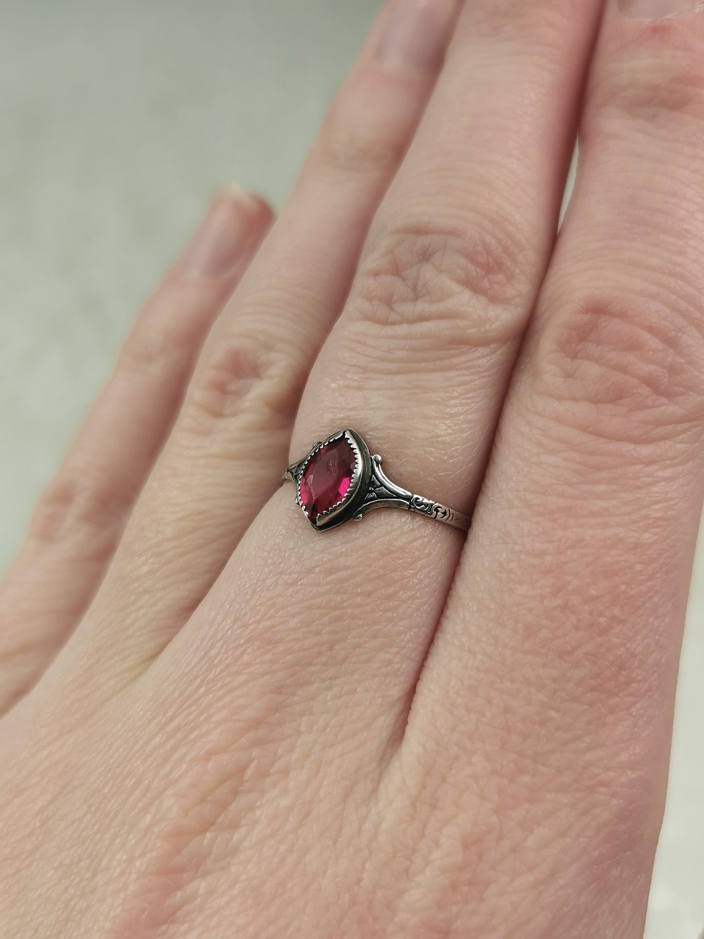 Edwardian Sterling Silver & Synthetic Ruby Ring