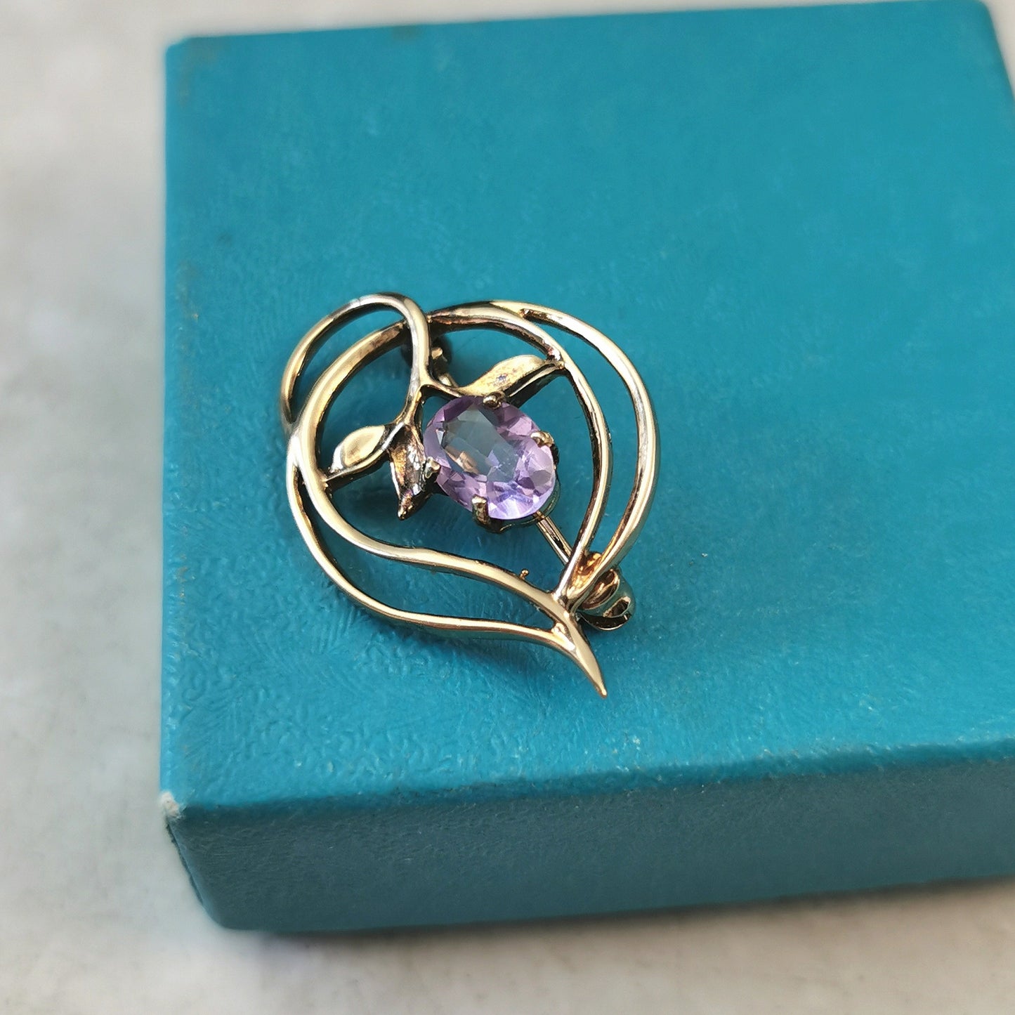 Vintage Delicate Sterling Silver Gold Vermeil Amethyst Brooch