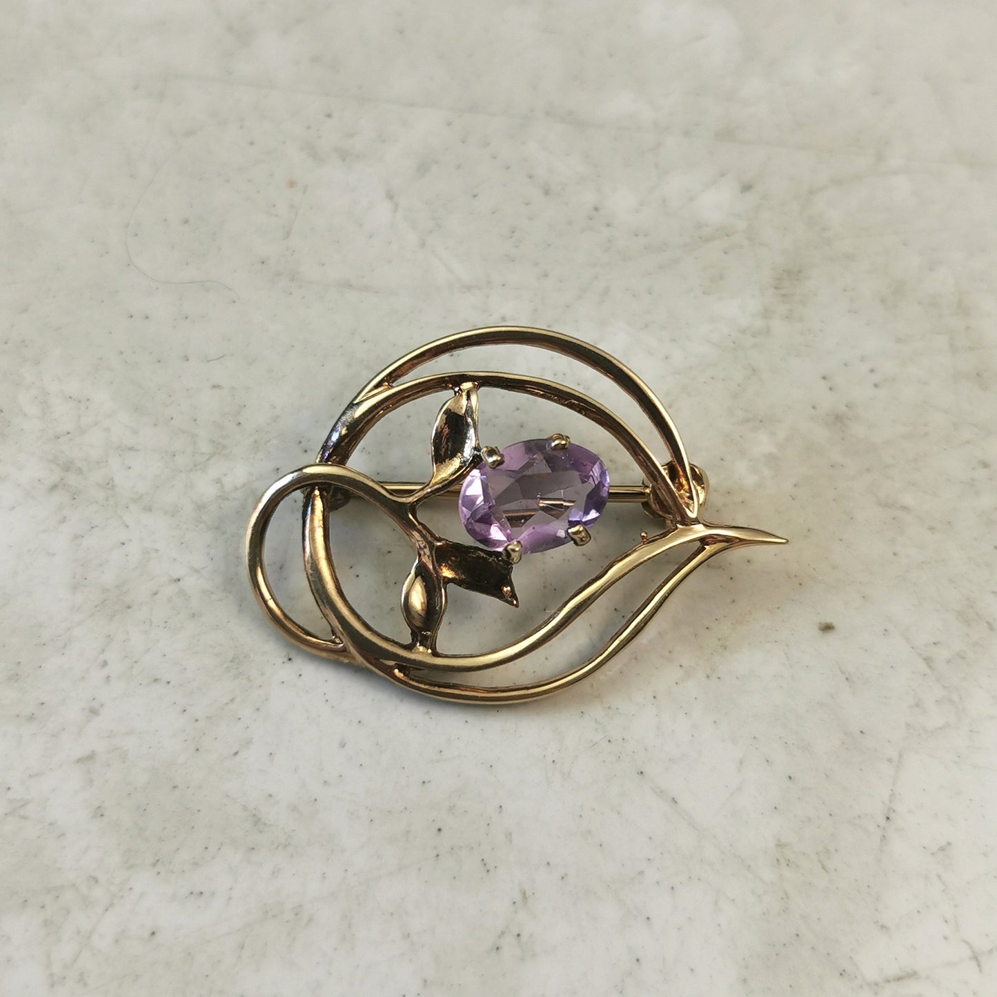 Vintage Delicate Sterling Silver Gold Vermeil Amethyst Brooch