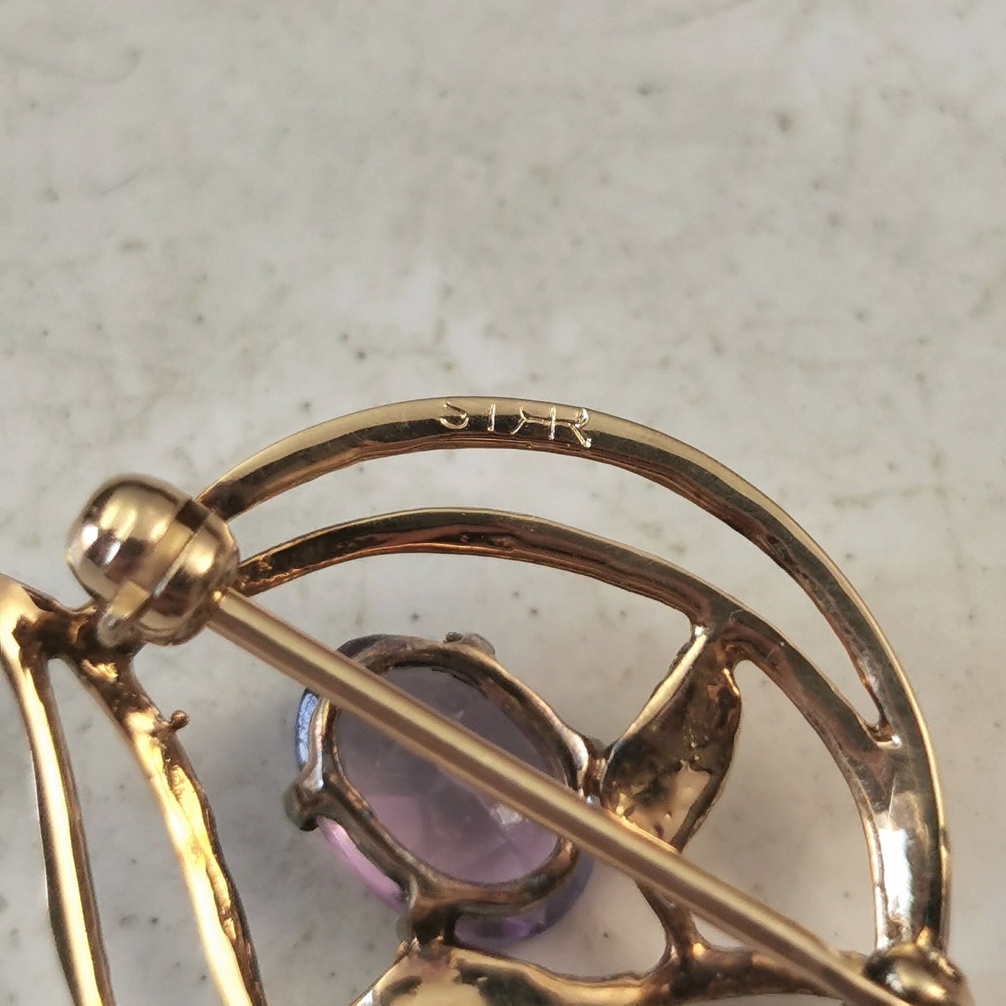 Vintage Delicate Sterling Silver Gold Vermeil Amethyst Brooch