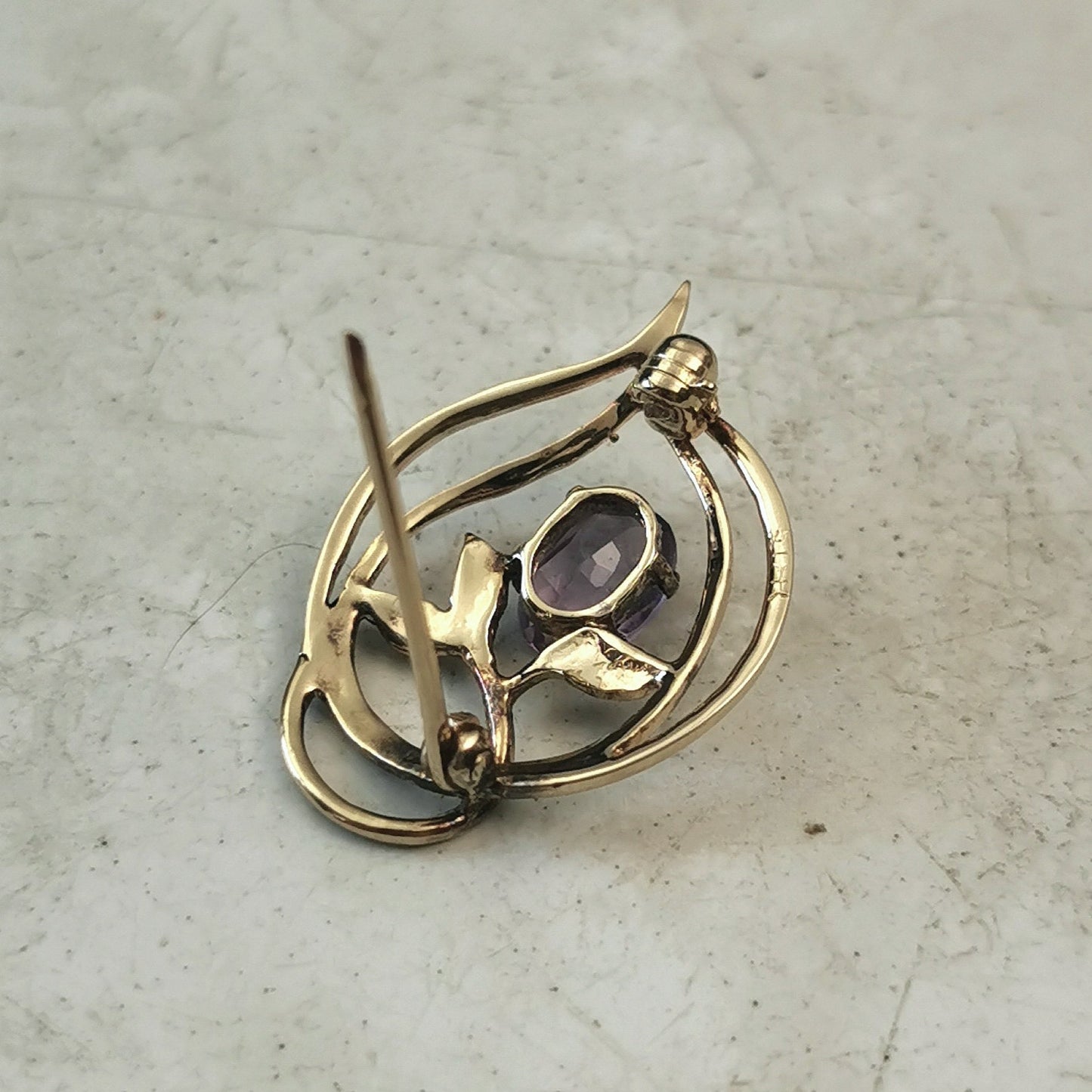 Vintage Delicate Sterling Silver Gold Vermeil Amethyst Brooch