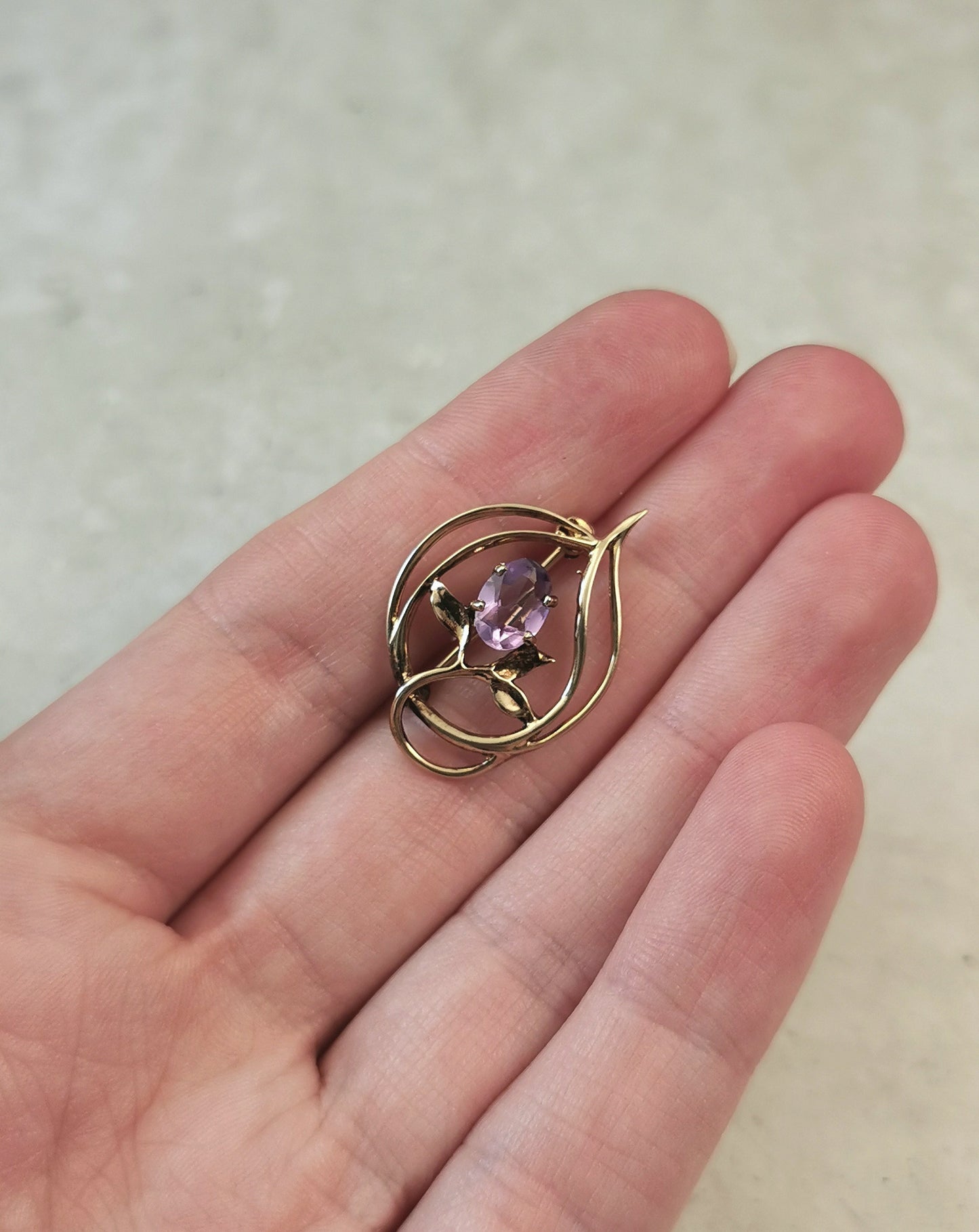 Vintage Delicate Sterling Silver Gold Vermeil Amethyst Brooch