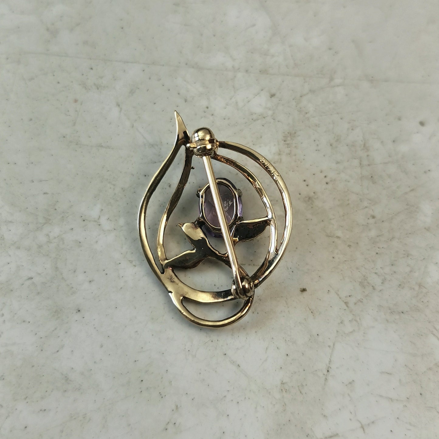 Vintage Delicate Sterling Silver Gold Vermeil Amethyst Brooch