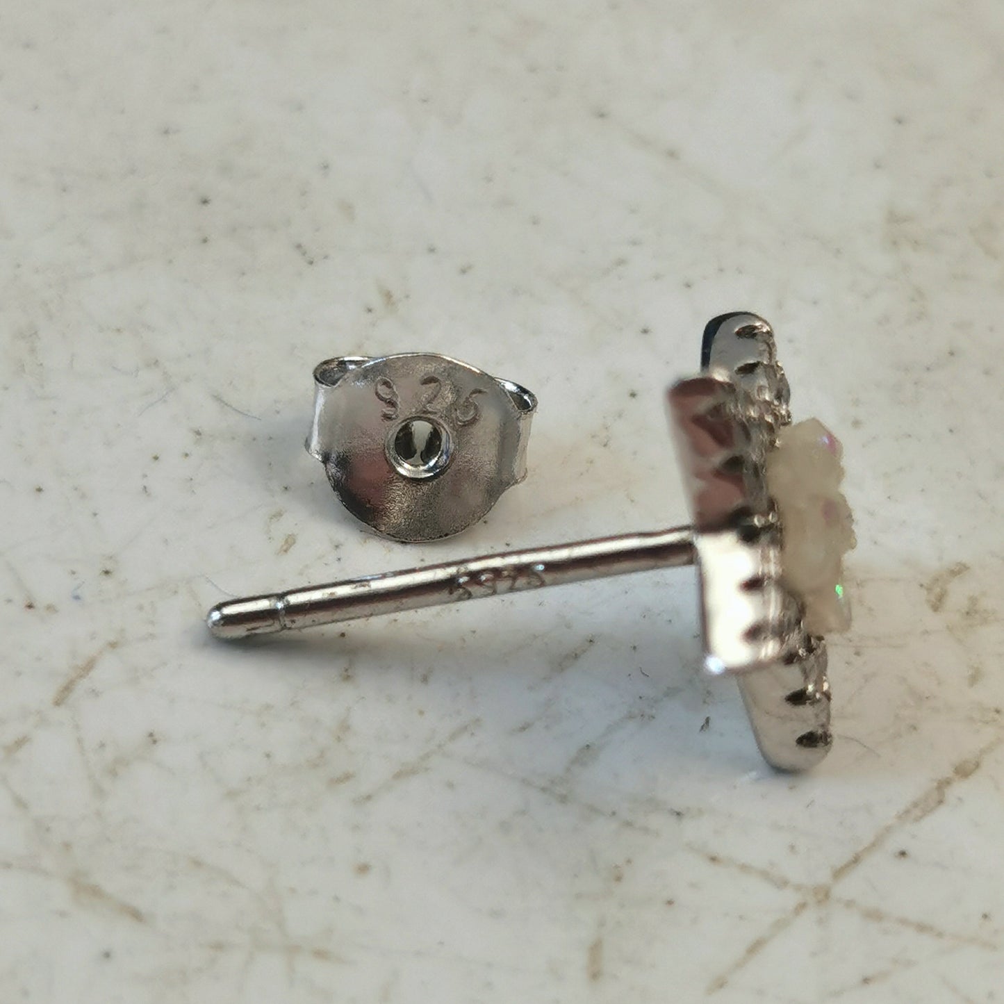 Estate Sterling Silver CZ & Faux Opal Star Stud Earrings