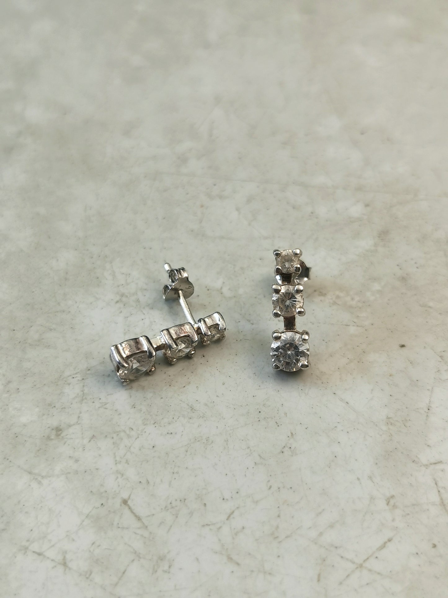 Estate Sterling Silver 3 CZ Drop Studs