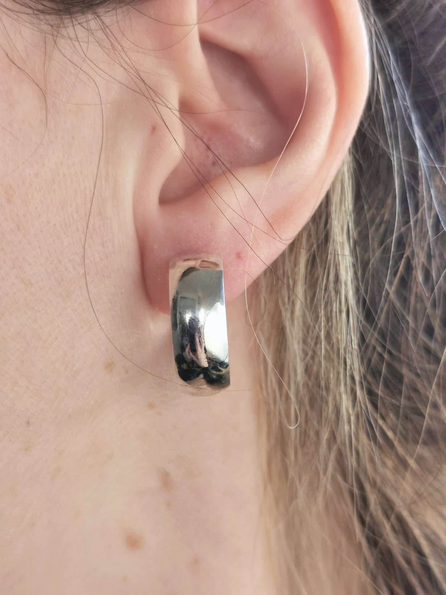 Estate Sterling Silver Wide Stud Hoops