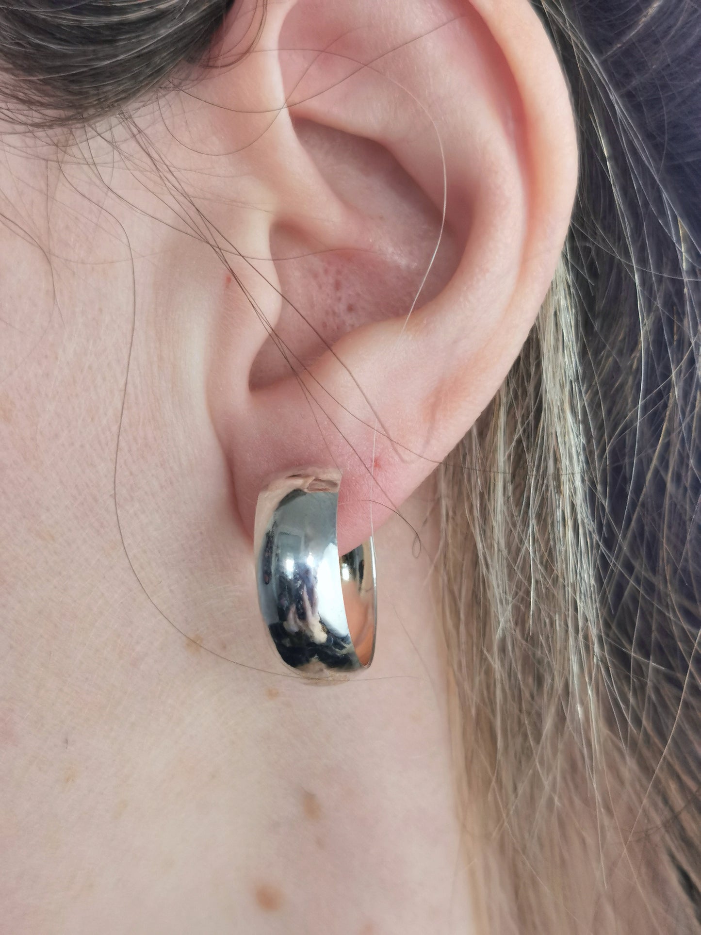 Estate Sterling Silver Wide Stud Hoops