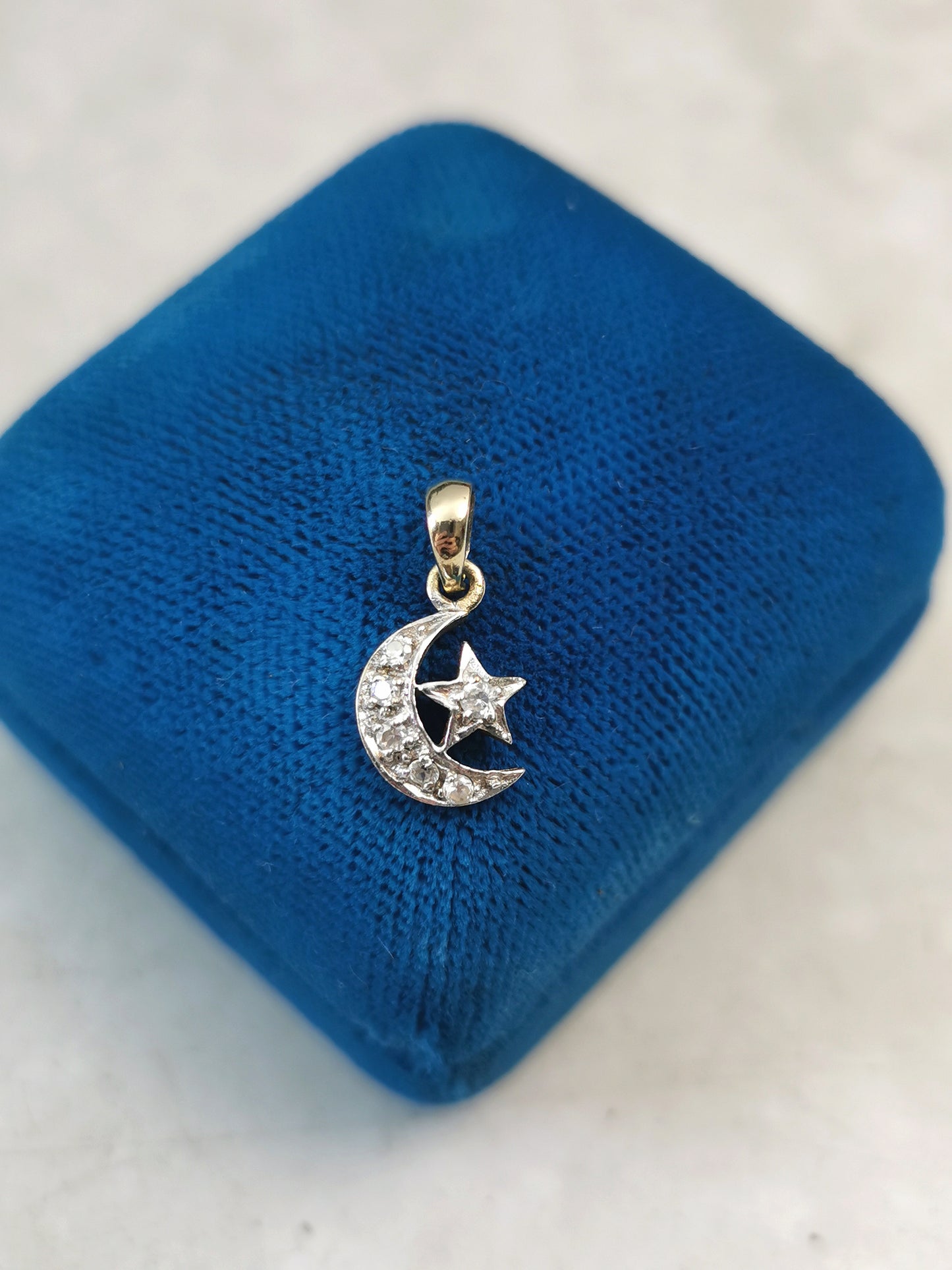 Estate 10k Yellow & White Gold Moon & Star Pendant