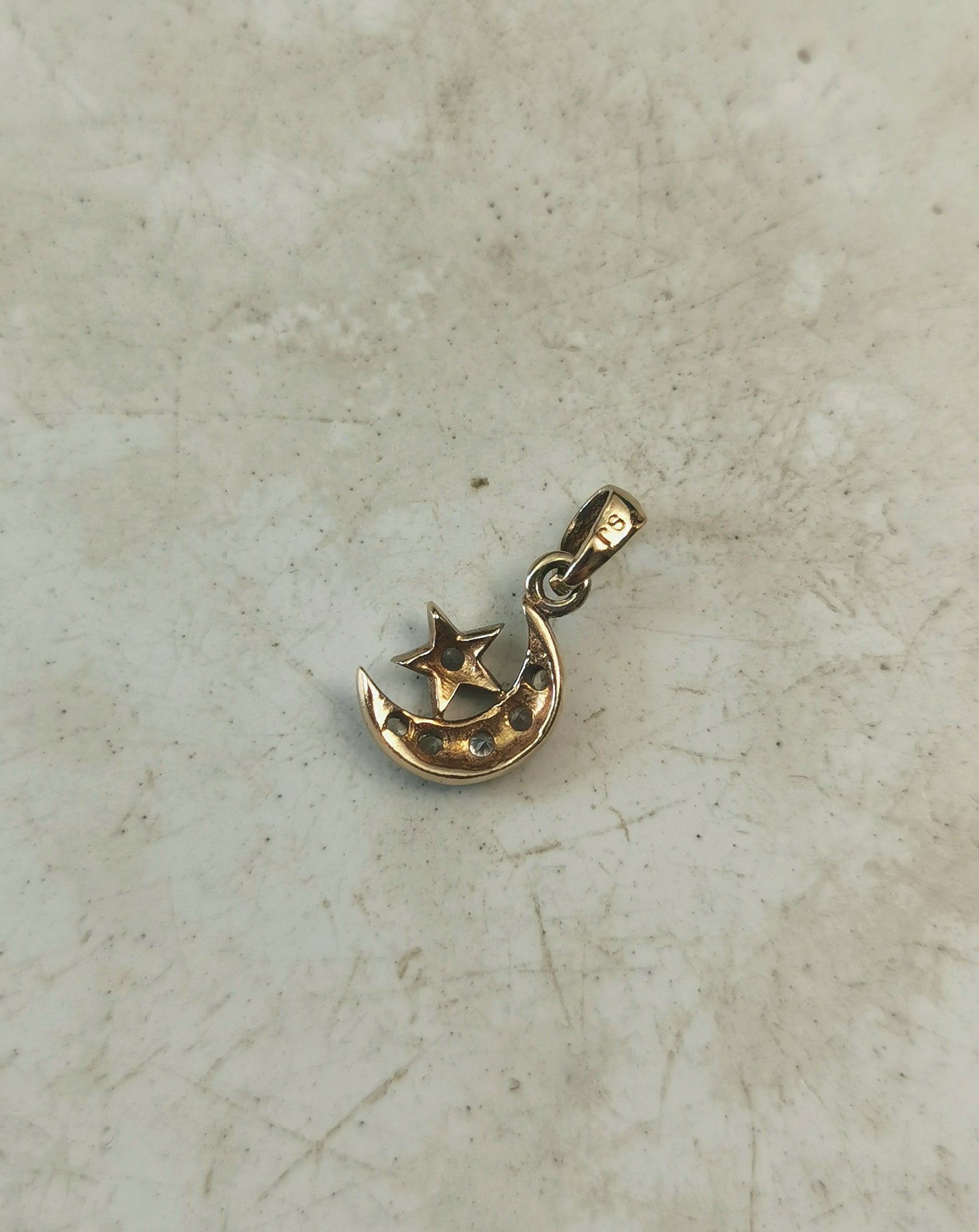 Estate 10k Yellow & White Gold Moon & Star Pendant