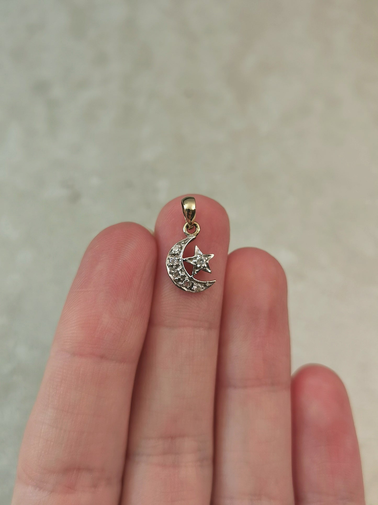 Estate 10k Yellow & White Gold Moon & Star Pendant