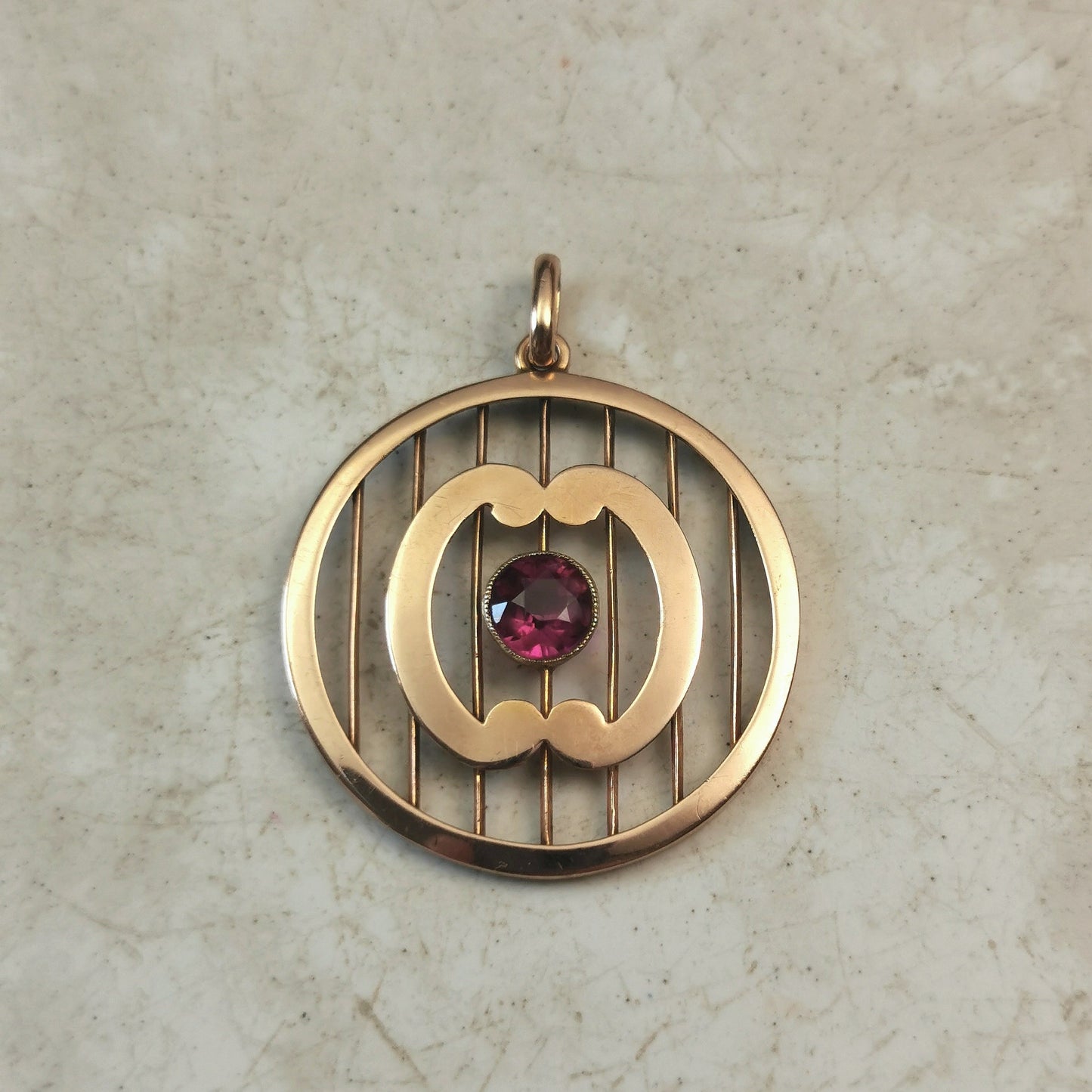 Edwardian 9ct Yellow Gold Pink Garnet Pendant on Black Velvet Choker