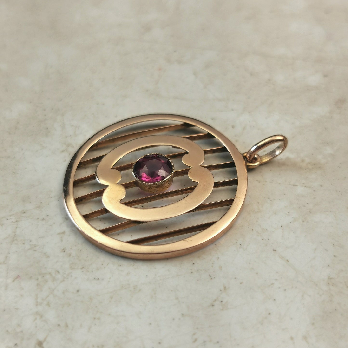 Edwardian 9ct Yellow Gold Pink Garnet Pendant on Black Velvet Choker