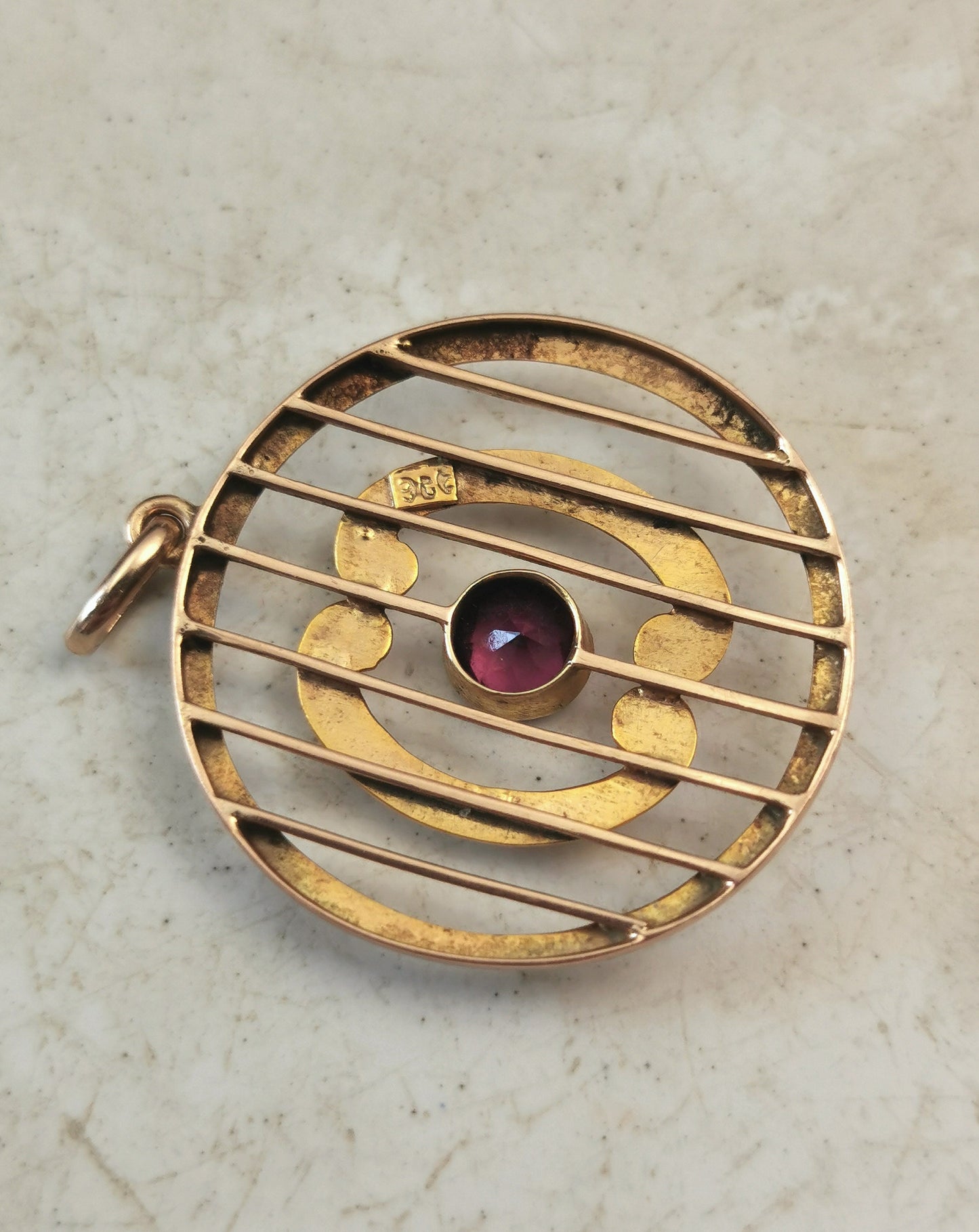 Edwardian 9ct Yellow Gold Pink Garnet Pendant on Black Velvet Choker