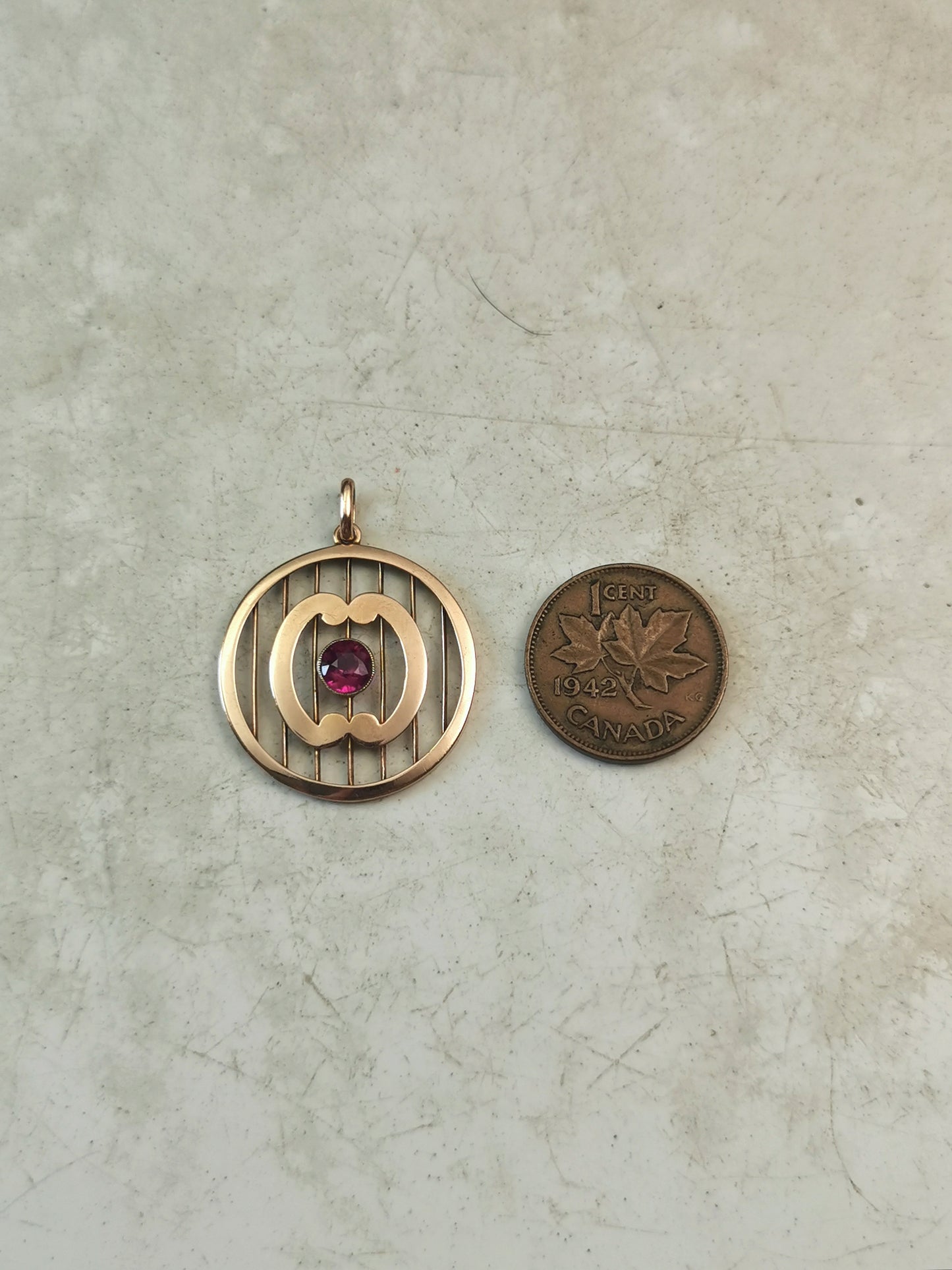 Edwardian 9ct Yellow Gold Pink Garnet Pendant on Black Velvet Choker
