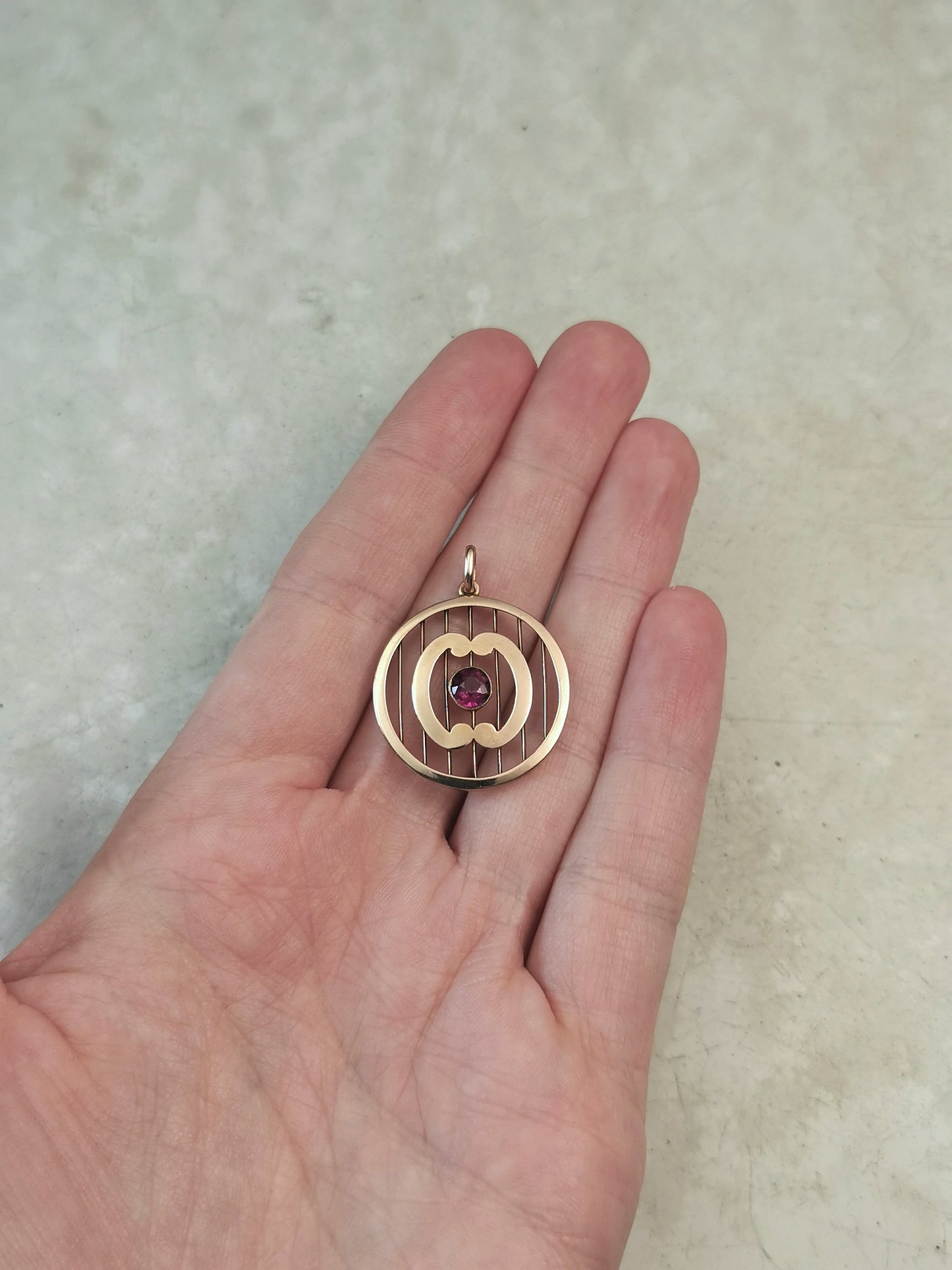 Edwardian 9ct Yellow Gold Pink Garnet Pendant on Black Velvet Choker