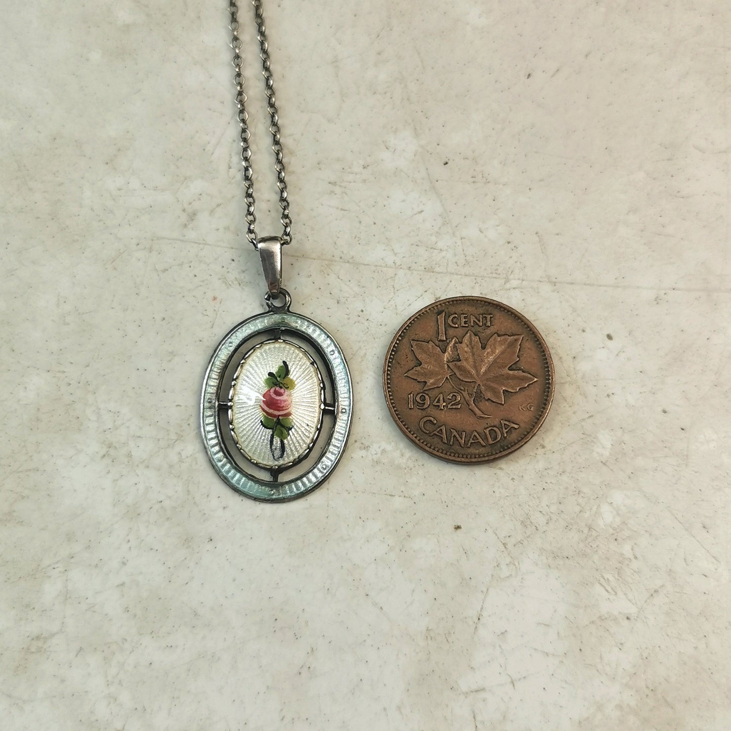 Vintage Sterling Silver Charles Horner Guilloché Enamel Rose Necklace