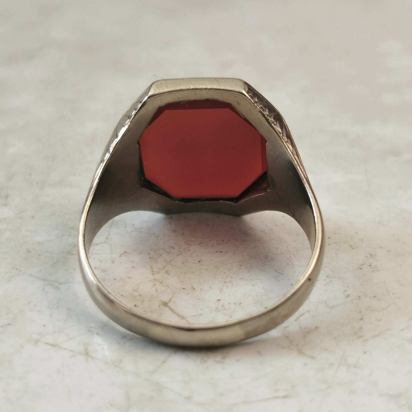 Art Deco Ostby Barton Gent's Signet Ring - 10k White Gold & Carnelian
