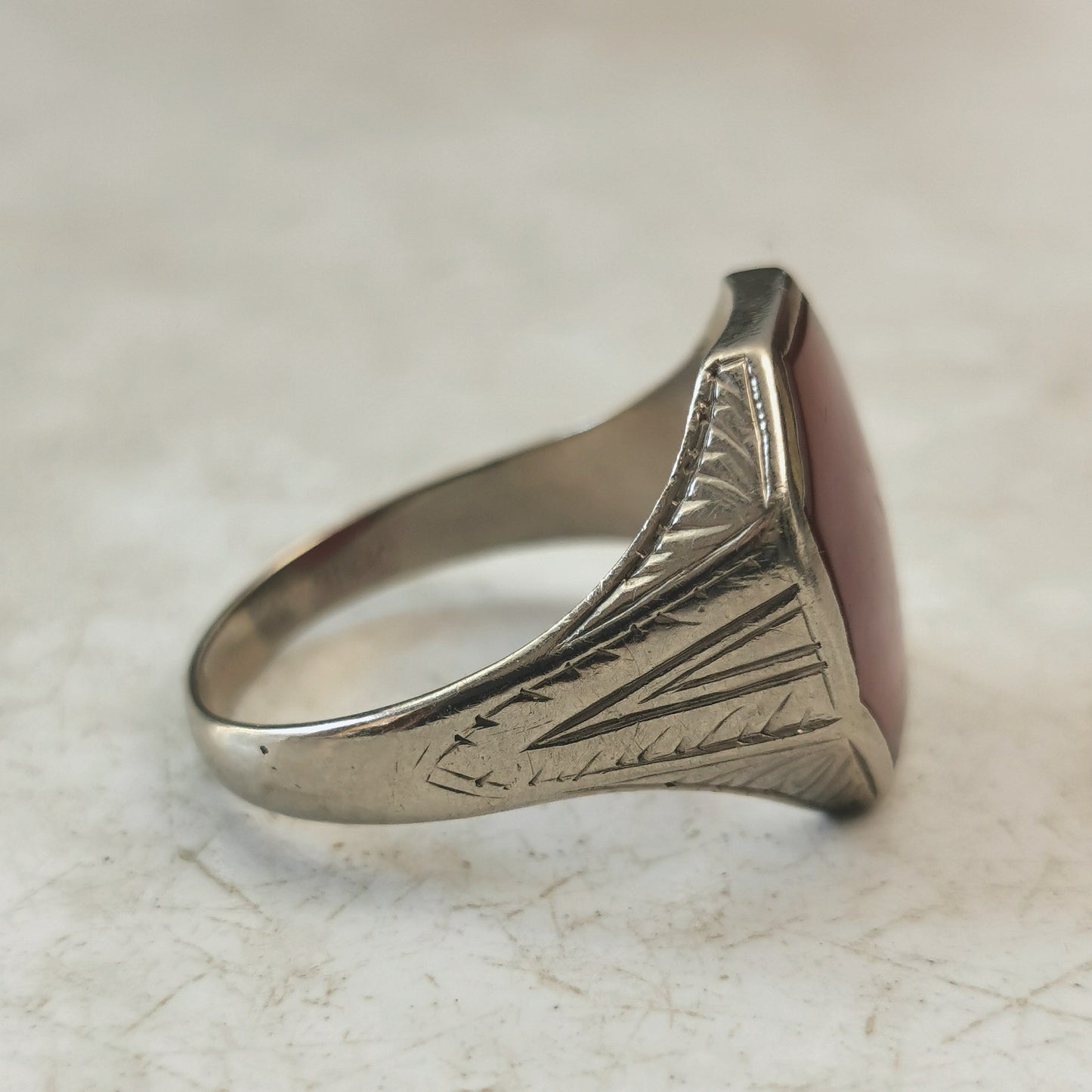 Art Deco Ostby Barton Gent's Signet Ring - 10k White Gold & Carnelian
