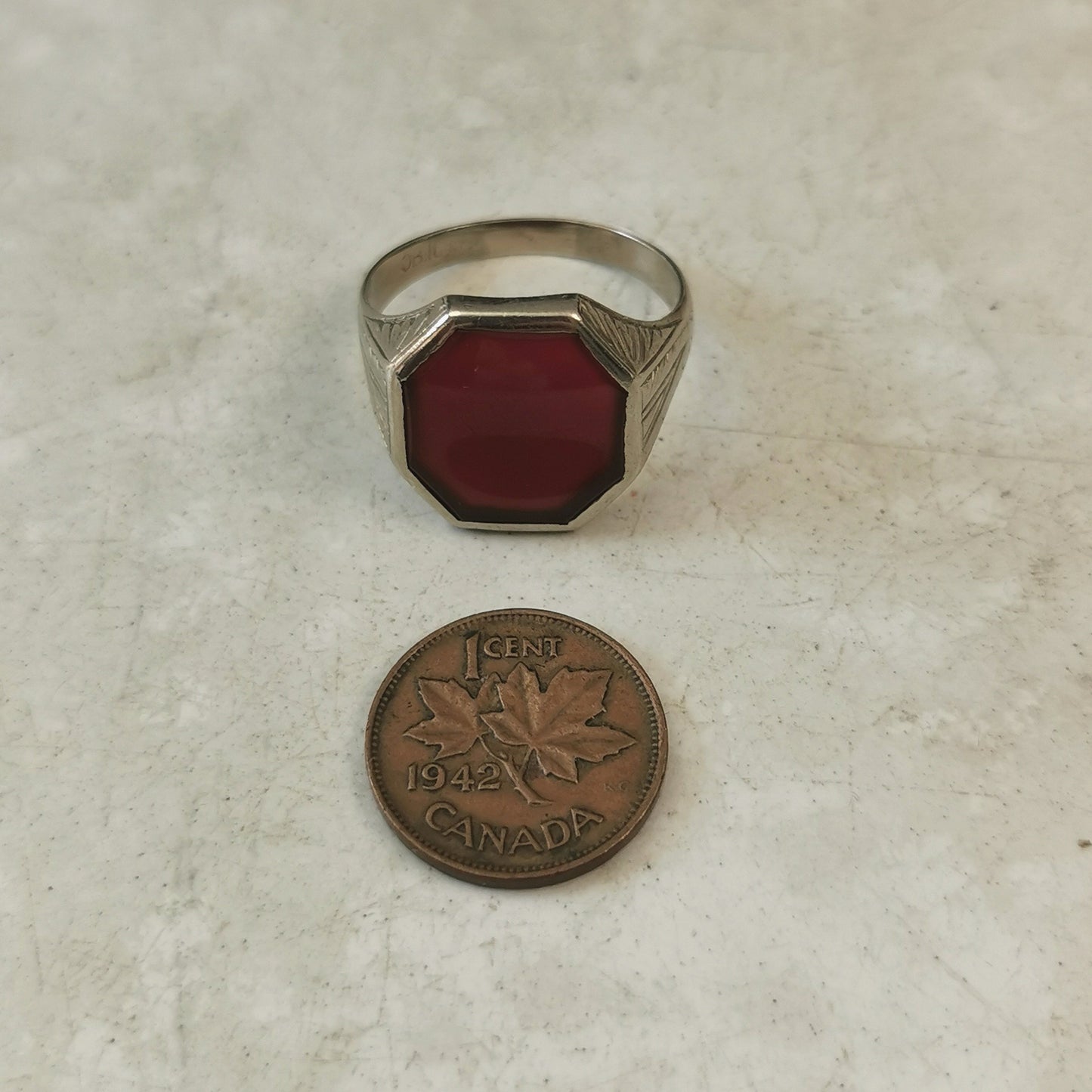 Art Deco Ostby Barton Gent's Signet Ring - 10k White Gold & Carnelian