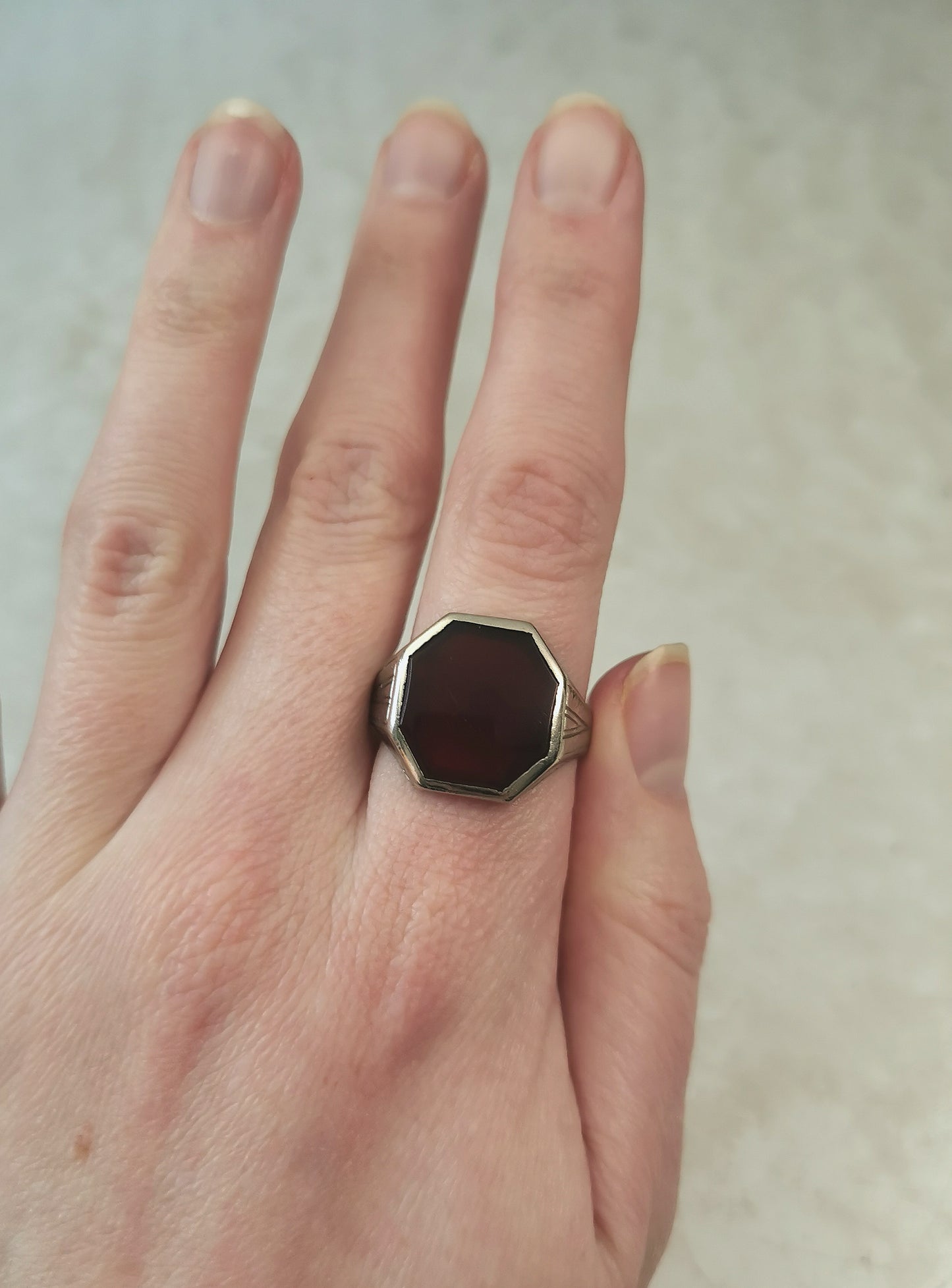 Art Deco Ostby Barton Gent's Signet Ring - 10k White Gold & Carnelian