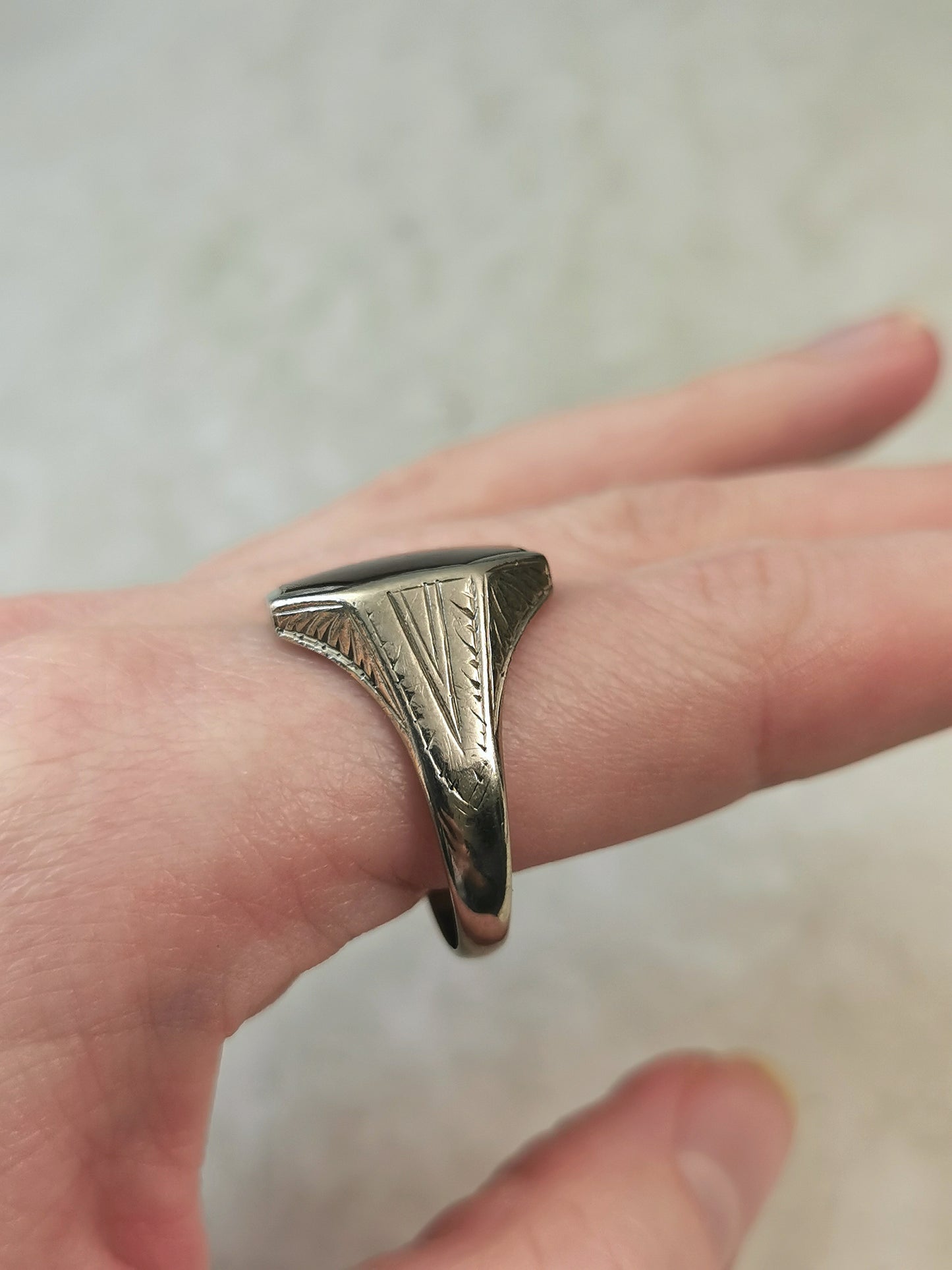 Art Deco Ostby Barton Gent's Signet Ring - 10k White Gold & Carnelian
