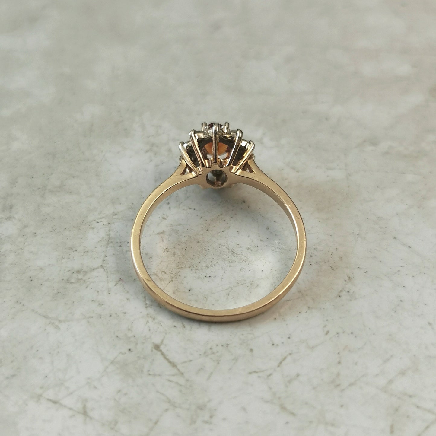 Estate 14k Yellow Gold Citrine and Diamond Cluster Ring