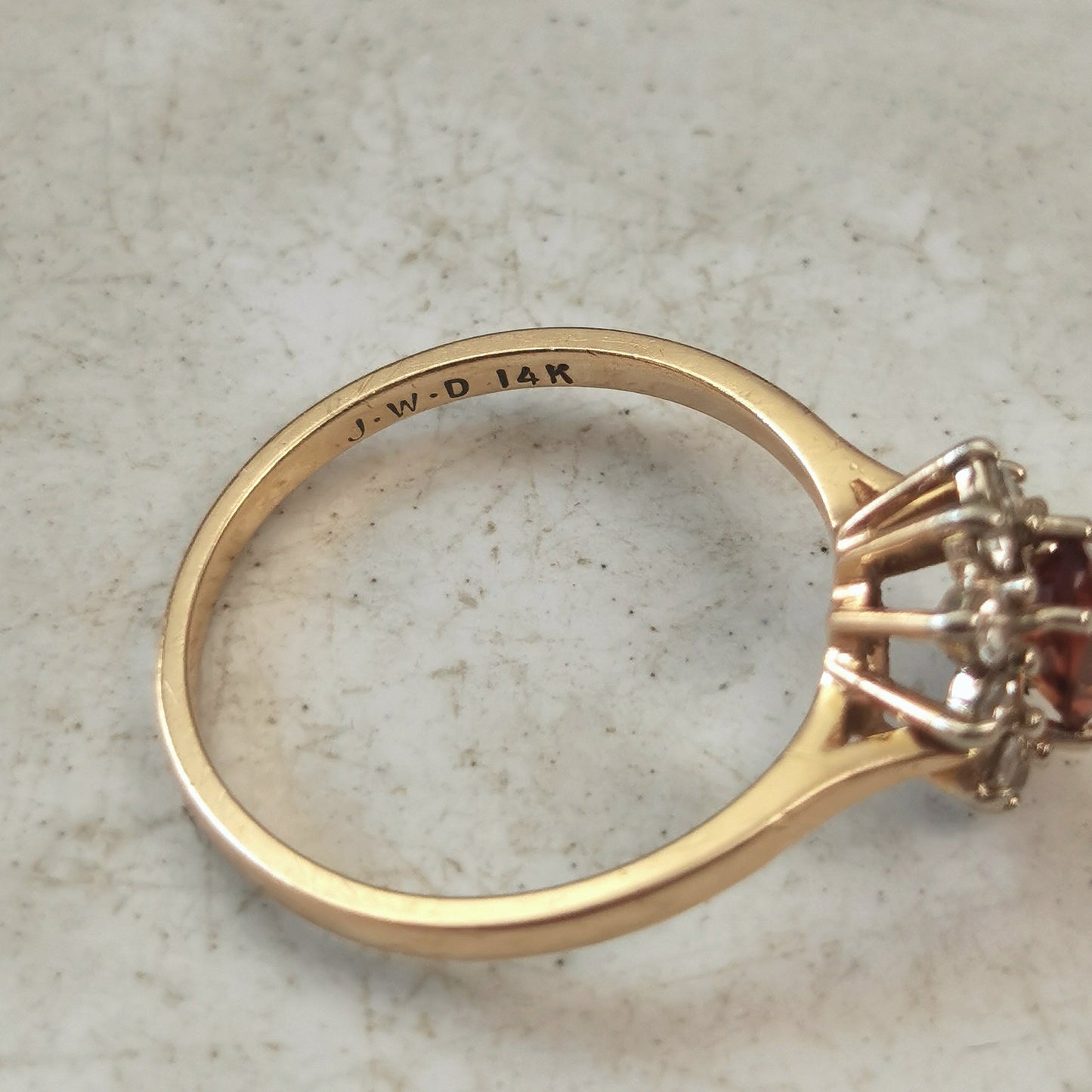 Estate 14k Yellow Gold Citrine and Diamond Cluster Ring