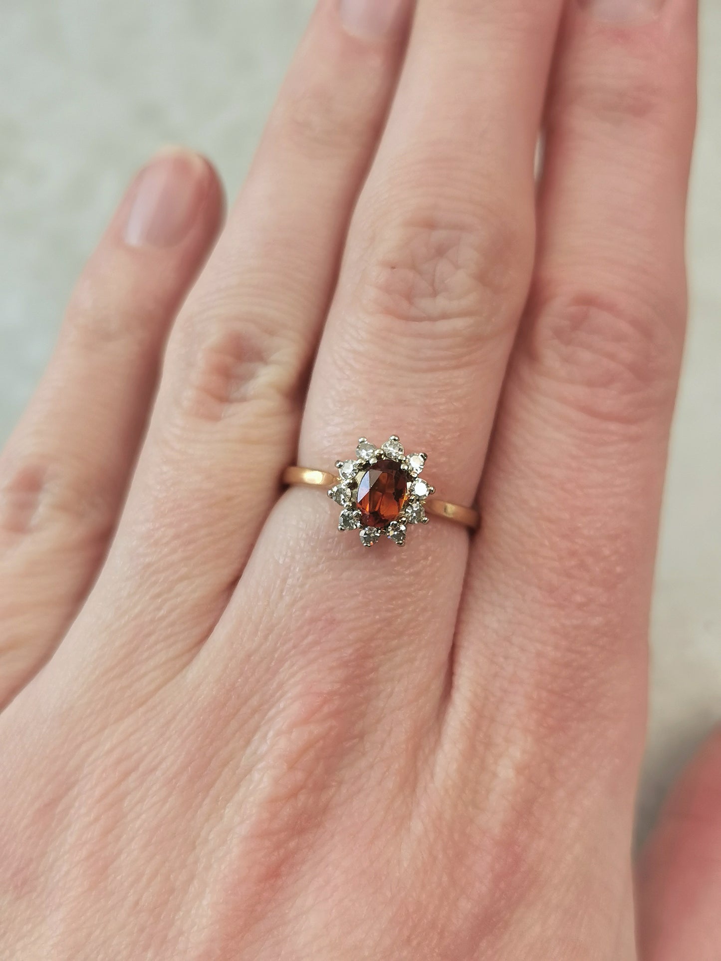 Estate 14k Yellow Gold Citrine and Diamond Cluster Ring