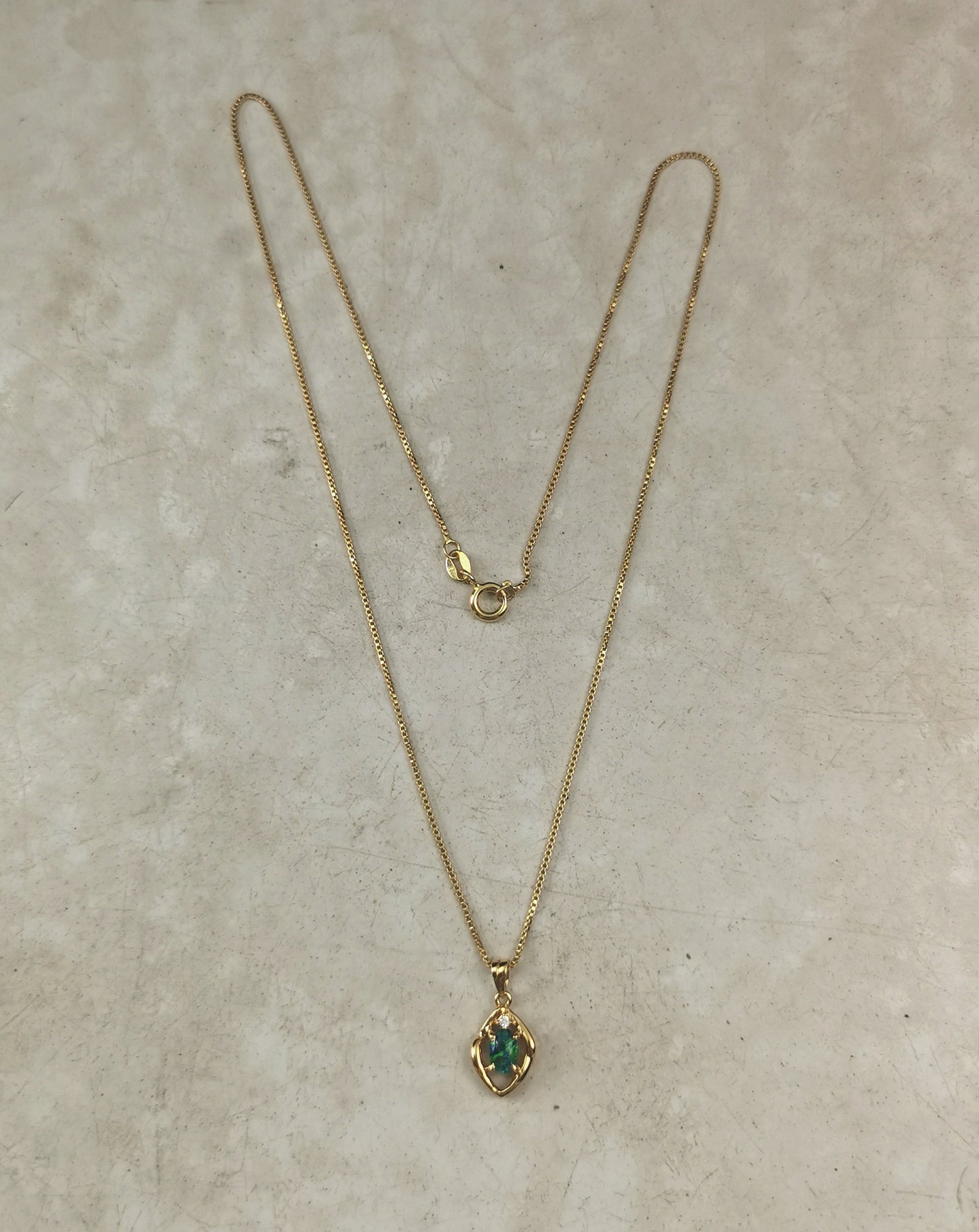 Estate Sterling Silver Gold Plated Opal Triplet Necklace