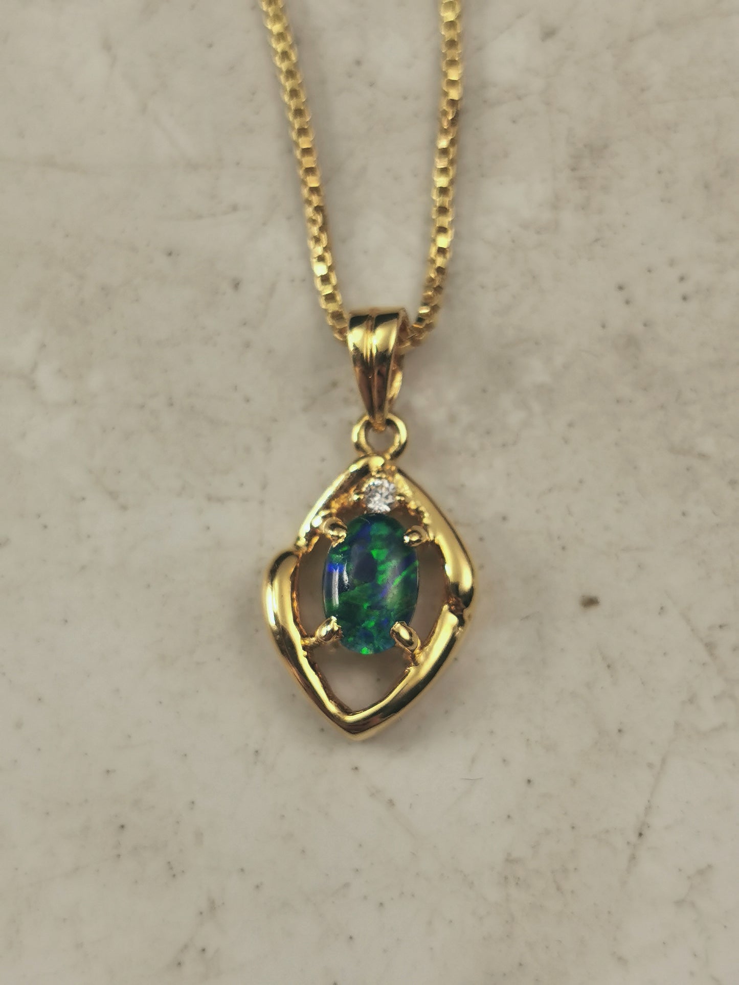 Estate Sterling Silver Gold Plated Opal Triplet Necklace