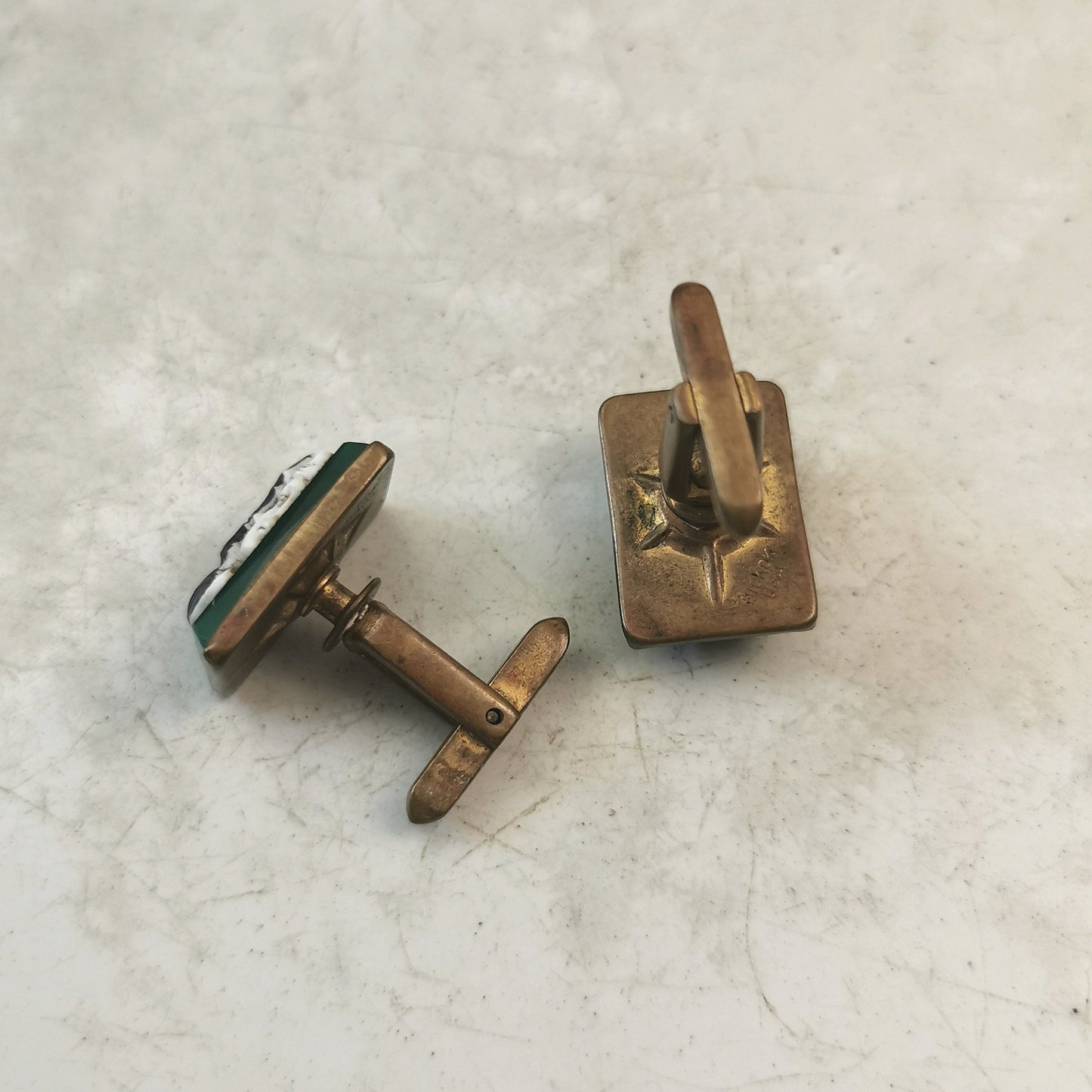 Vintage Brass & Glass Greek Warrior Cameo Cufflinks