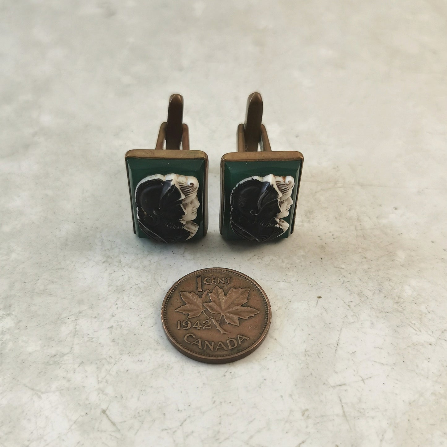 Vintage Brass & Glass Greek Warrior Cameo Cufflinks