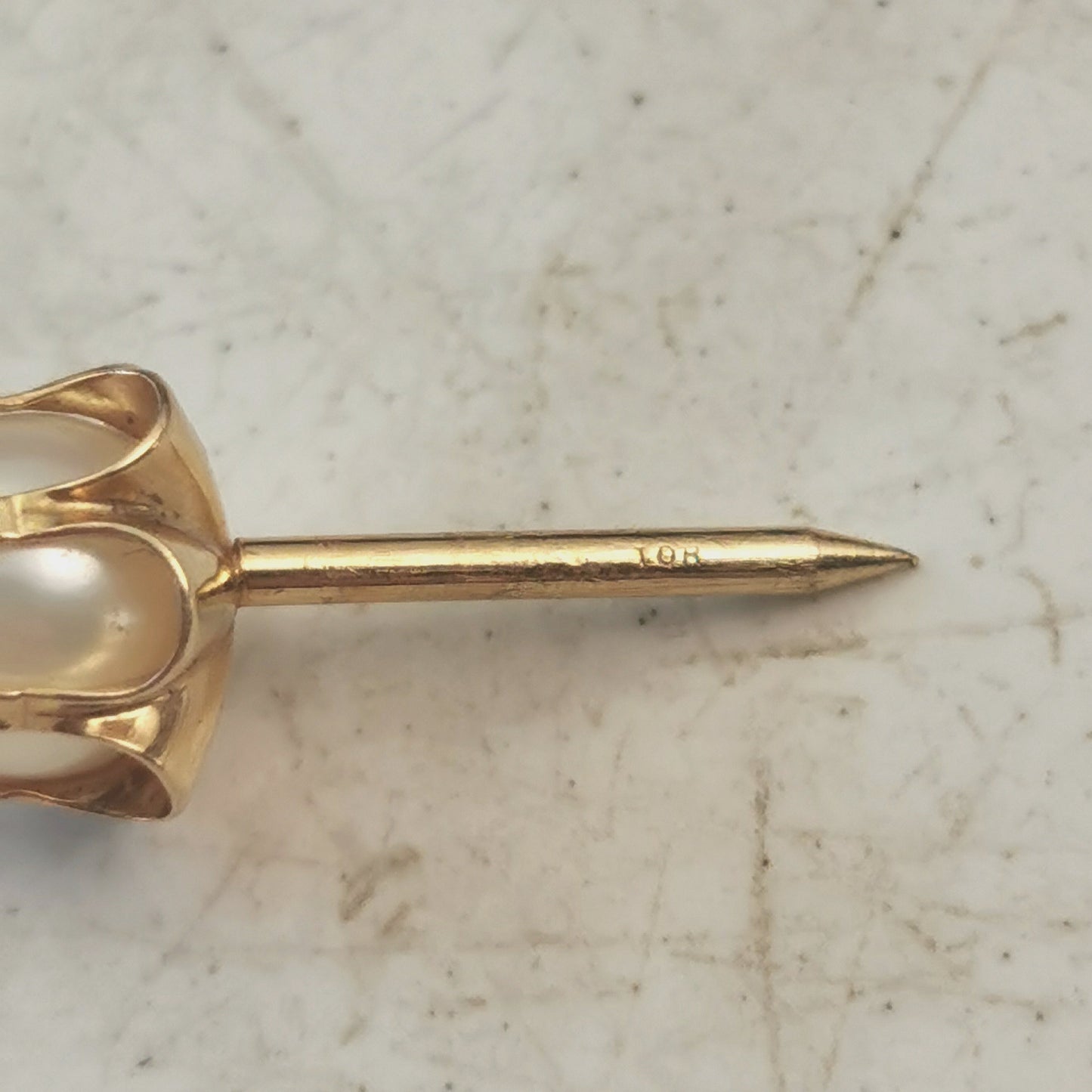 Vintage 14k Yellow Gold Belcher Set Pearl Tie Tack