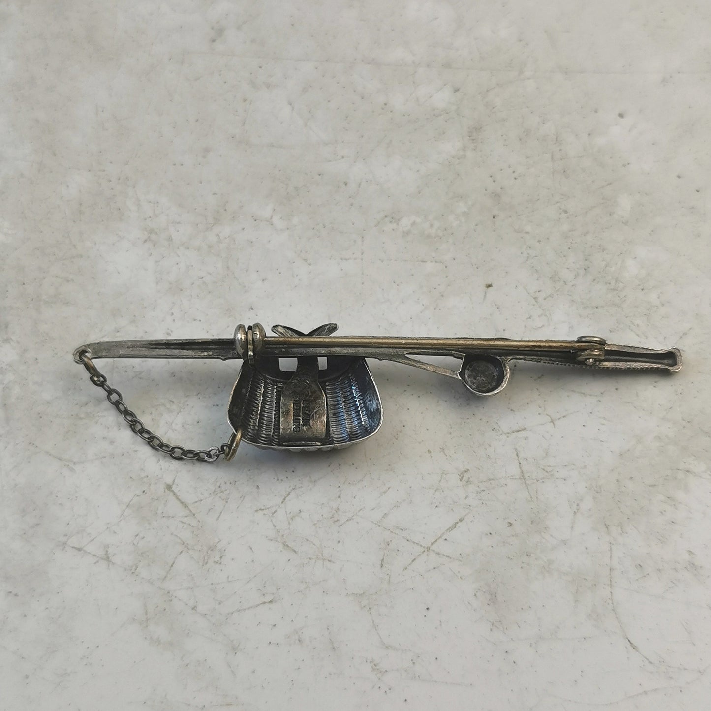 Vintage Sterling Silver Fishing Rod with Fish Brooch